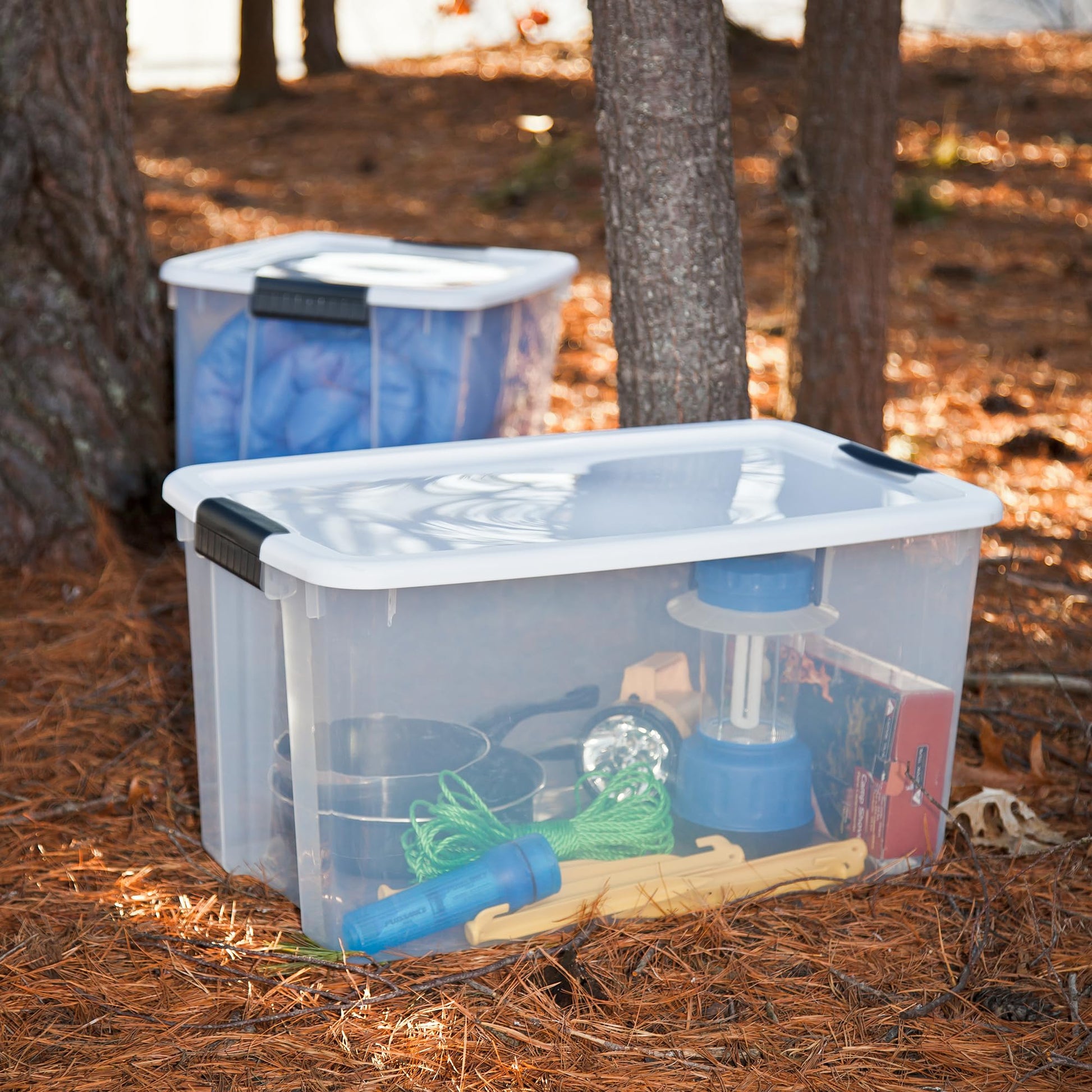 Sterilite 8-Pack 70 Quart Ultra Latch Box, Clear Storage Organizer Bins with Latching Lids