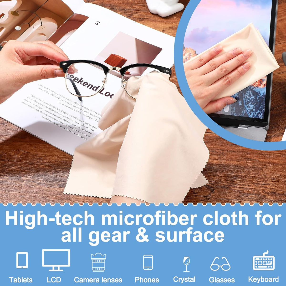 Frienda 12 Pack Large Microfiber Glass Cleaning Cloths 12 x 12 Inch Oversized Eyeglass Sunglasses