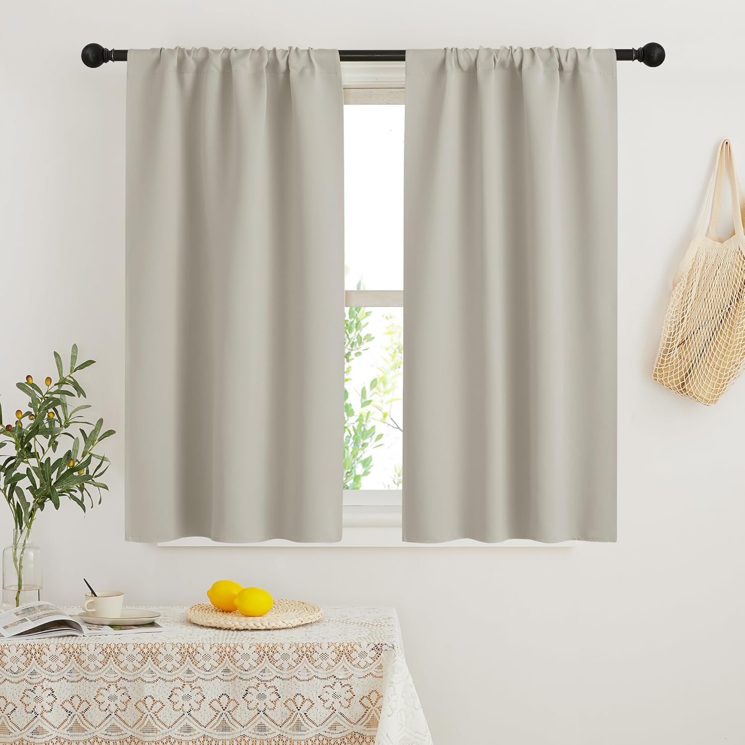 RYB HOME Blackout Short Cafe Curtains, Privacy Light Block Small Window Curtains for Bedroom