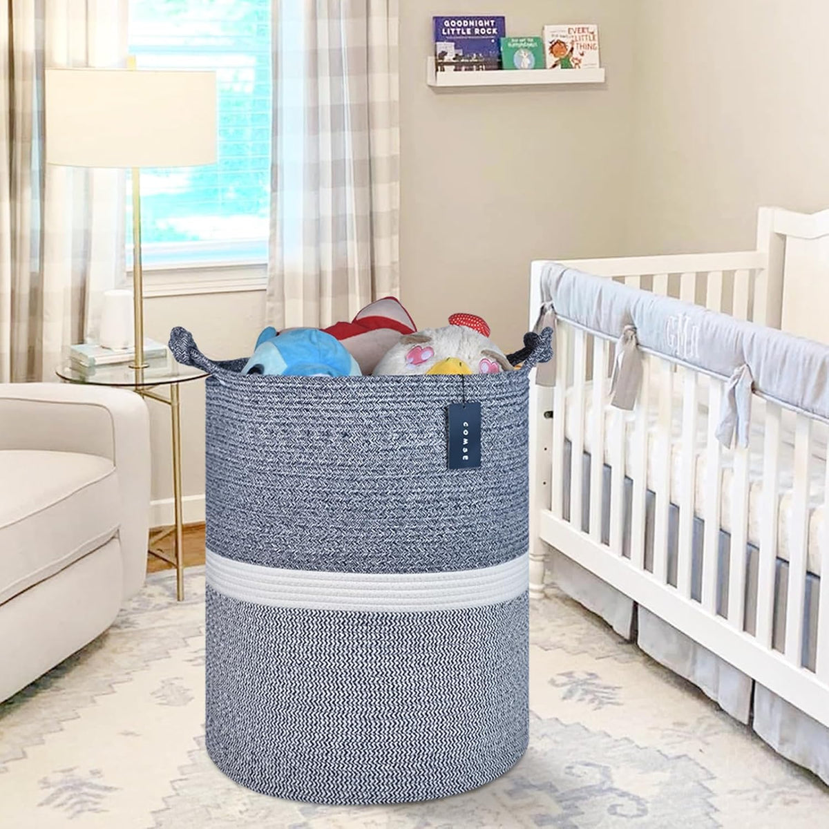 COMSE Extra Large Blanket Basket, Tall Woven Storage Basket, Nursery Hamper, 15.7”x 21.7”, Cotton