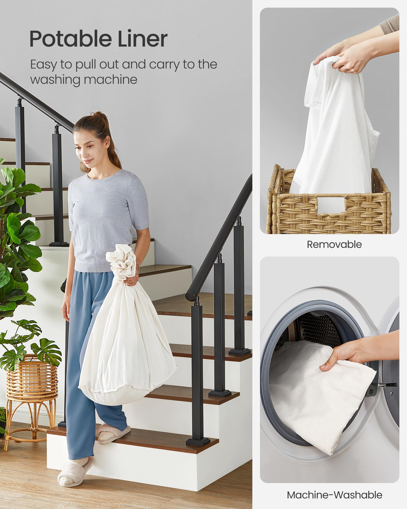 SONGMICS Laundry Hamper with Lid, 42.3 Gallons (160 L), Rolling Laundry Basket with Wheels