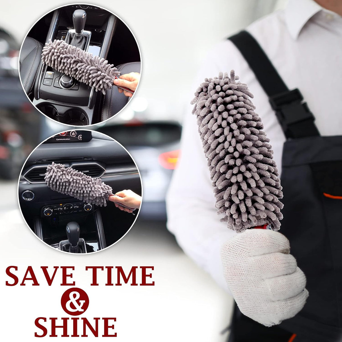 Car Duster Interior by TAKAVU, 360° Microfiber Fingers, Unbreakable Comfort Handle, Lint and
