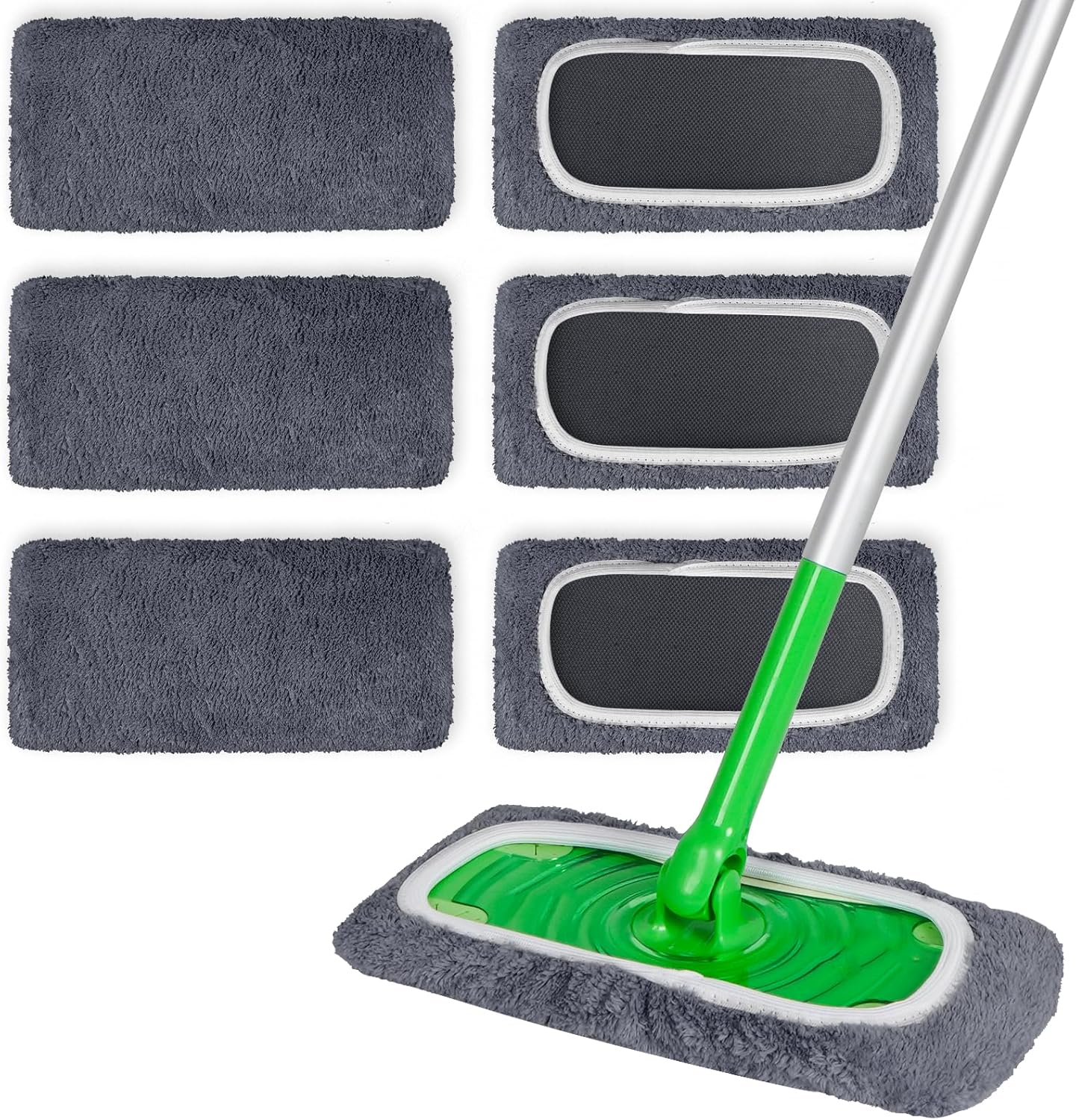 6 Pack Reusable Microfiber Mop Pads Compatible with Swiffer Sweeper Mop, Dry Sweeping Cloths & Wet