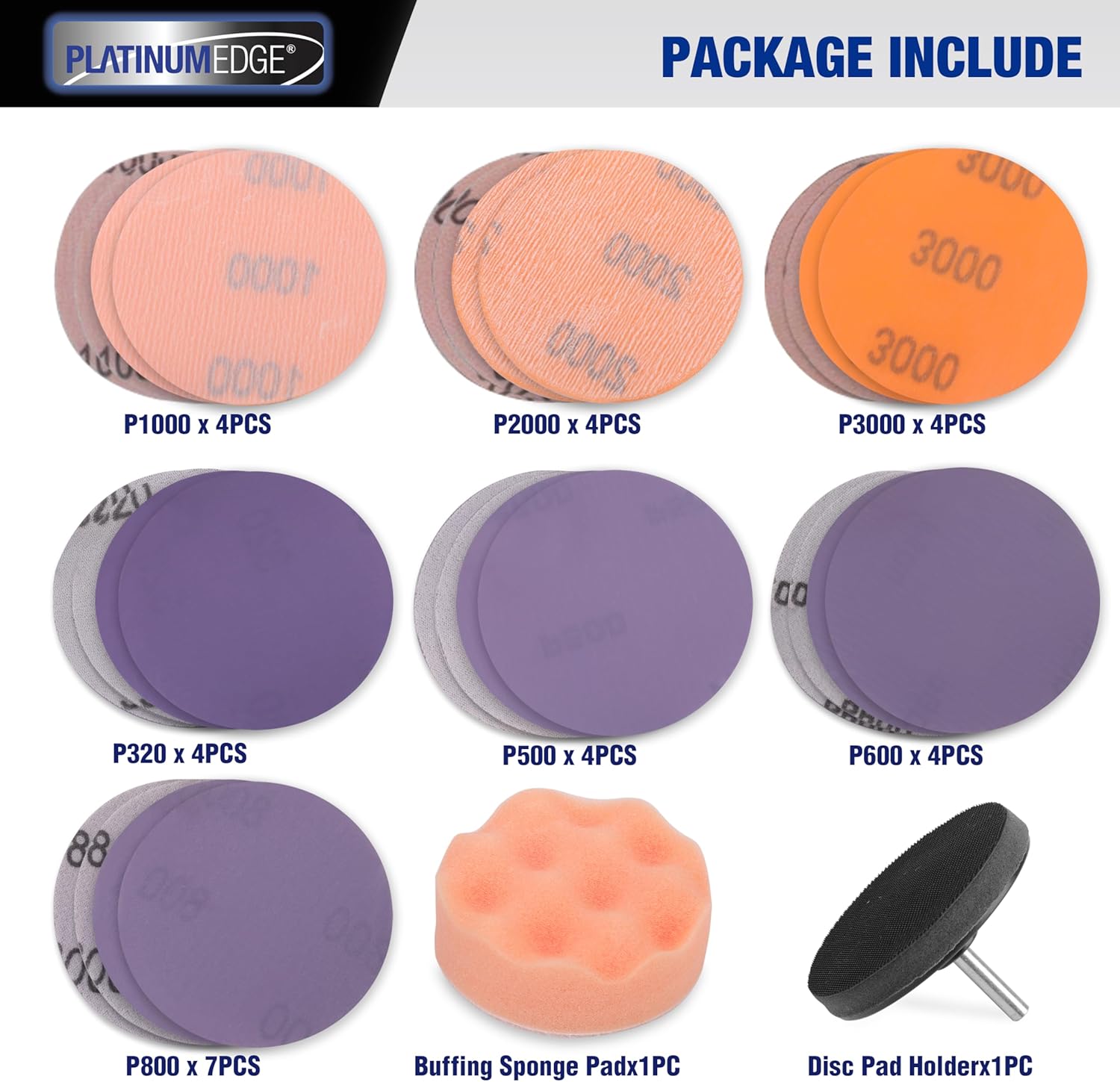PLATINUMEDGE Car Headlight Restoration Kit, 3 inch Car Headlights Lens Polishing Sanding Discs with