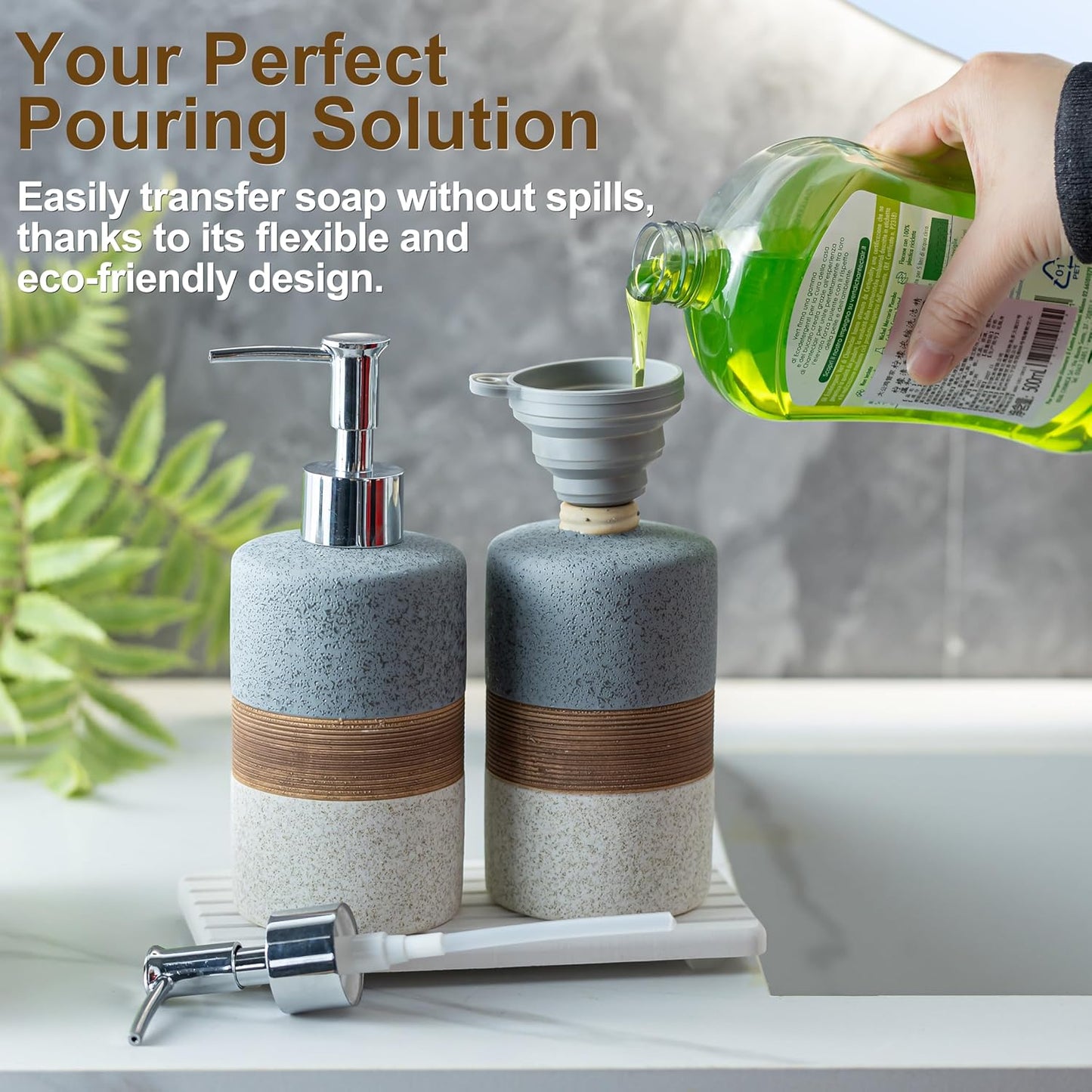 Ceramic Soap Dispenser Set(2 Pack) – Hand Soap, Dish Soap, Shampoo & Shower Soap Dispenser for