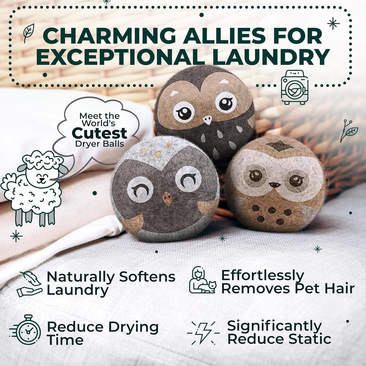 No More Dryer Sheets! Reusable Wool Dryer Balls XL 6-Pack - Reduces Static, Cuts Dry Time, &