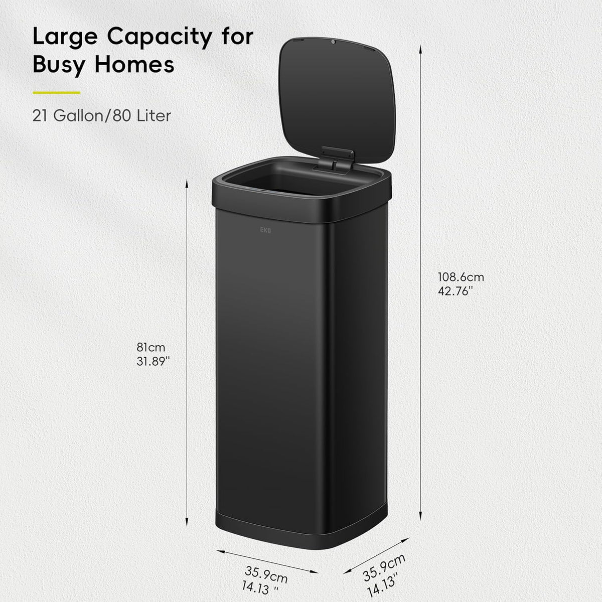 EKO EcoSmart 80L / 21.1 Gallon Motion Sensor Trash Can – Tall, Large Touchless Automatic Kitchen
