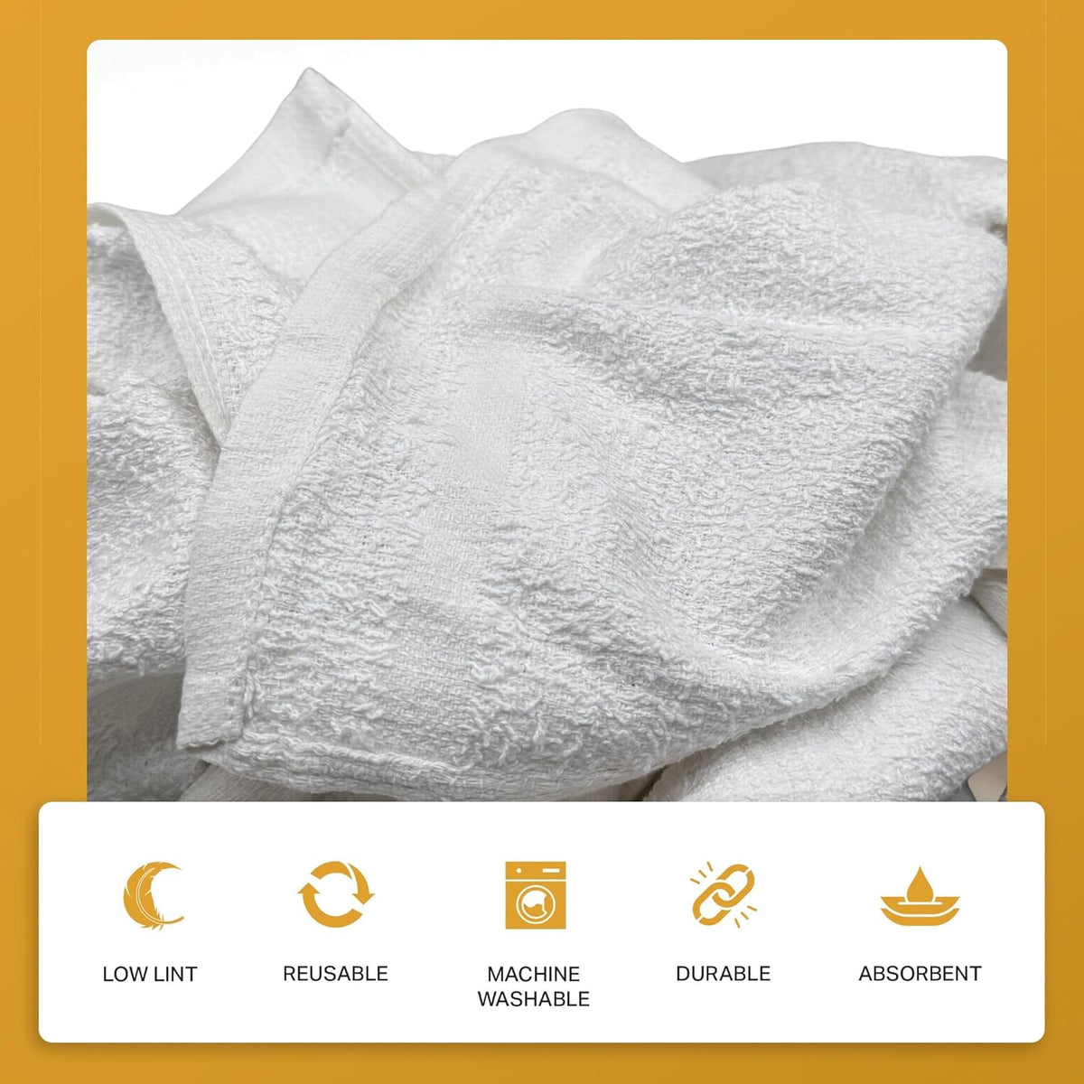 Angel-in-Armor White Terry Cloth Rags (16” x 19”) – 25lb Bulk Box of 100% Cotton Cleaning Rags