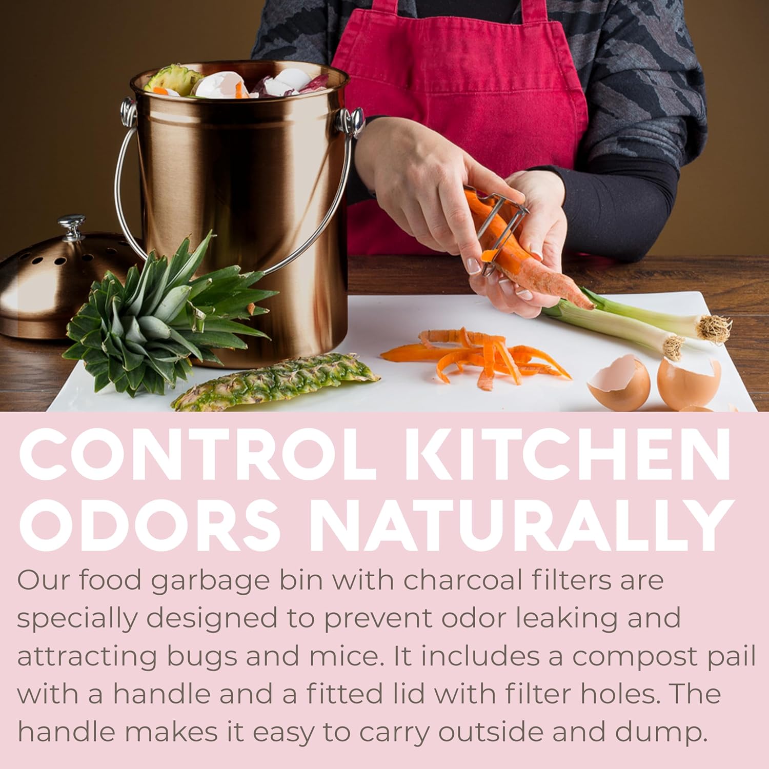 EPICA Countertop Compost Bin Kitchen | 1.3 Gallon | Odorless Composting Bin with Carbon Filters |