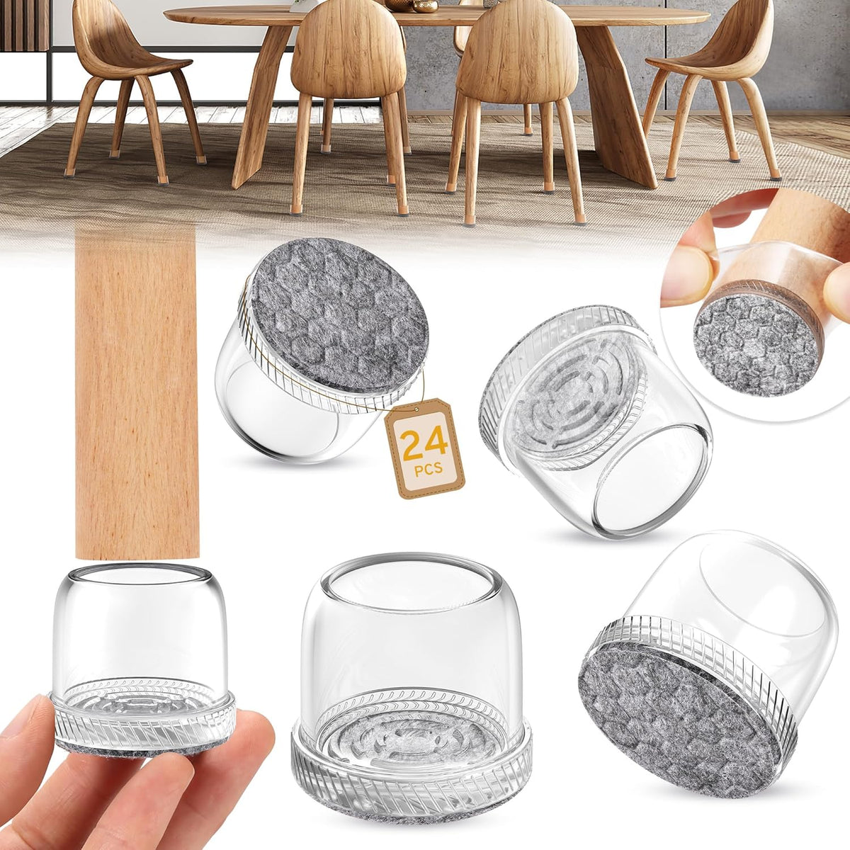 24PCS Round Chair Leg Floor Protectors, Furniture Sliders, Chair Leg Protectors for Hardwood