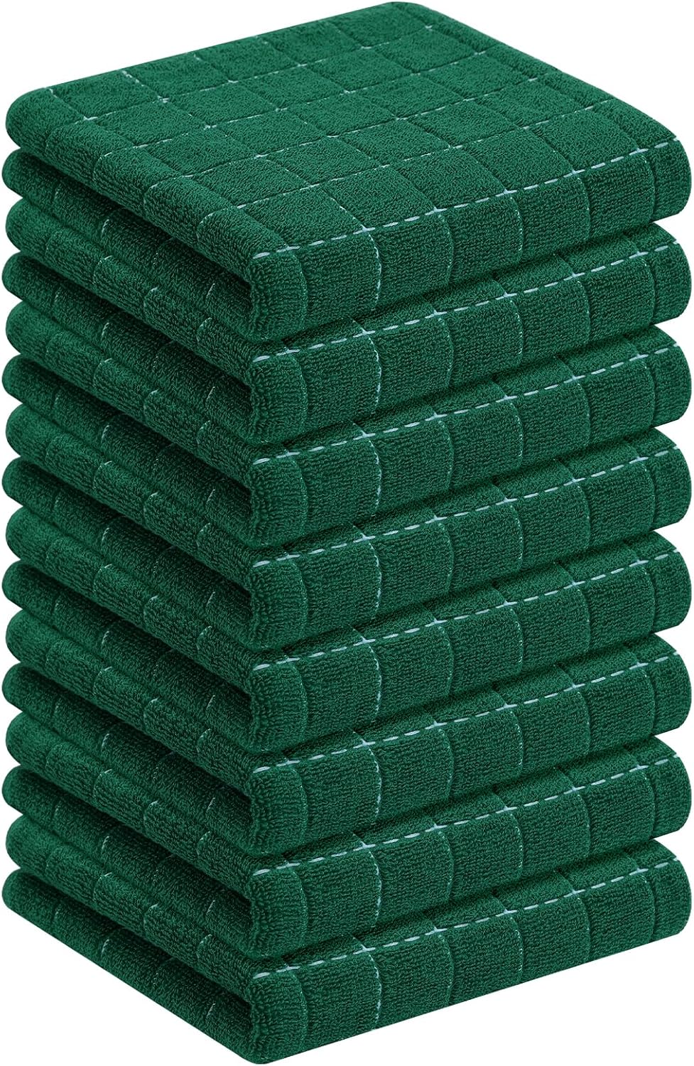 Homaxy 100% Cotton Terry Kitchen Towels(Dark Green, 13 x 28 inches), Checkered Designed, Soft and