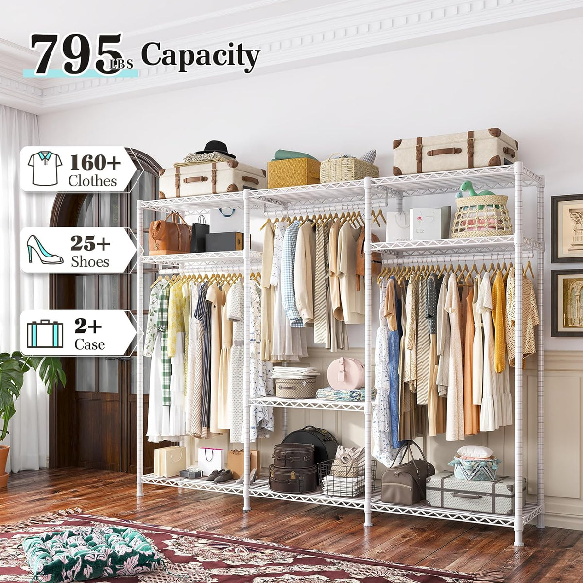 Raybee Clothes Rack Heavy Duty Load 795LBS Adjustable Clothing Racks for Hanging Clothes Garment