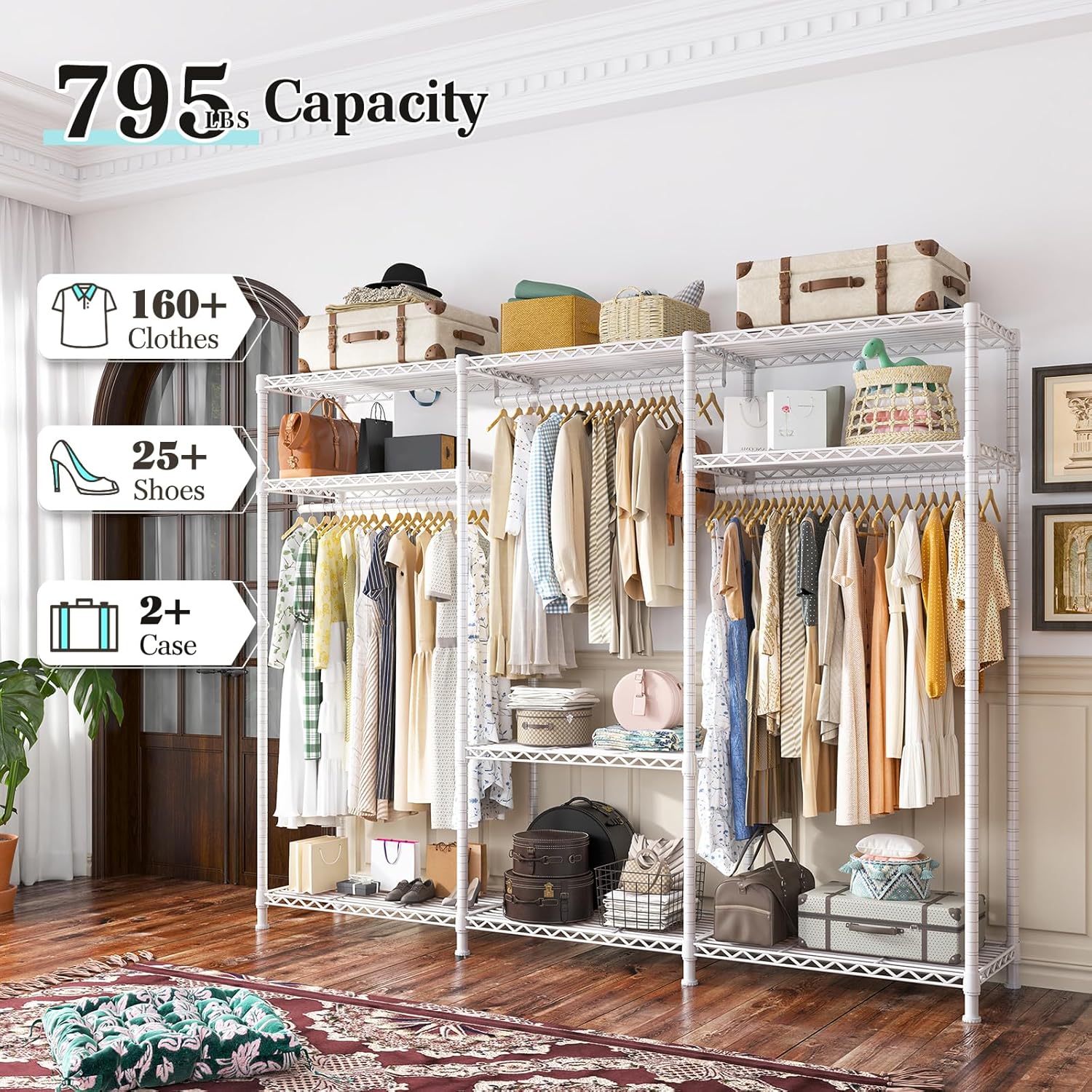 Raybee Clothes Rack Heavy Duty Load 795LBS Adjustable Clothing Racks for Hanging Clothes Garment