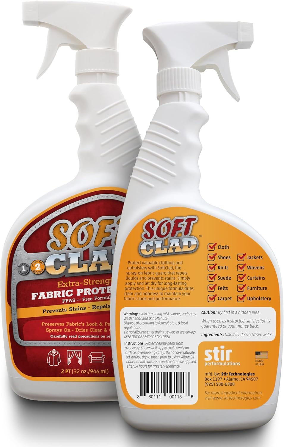 Extra Strength Fabric Protector Spray Prevents Stains and Repels Liquids. SoftClad Guards