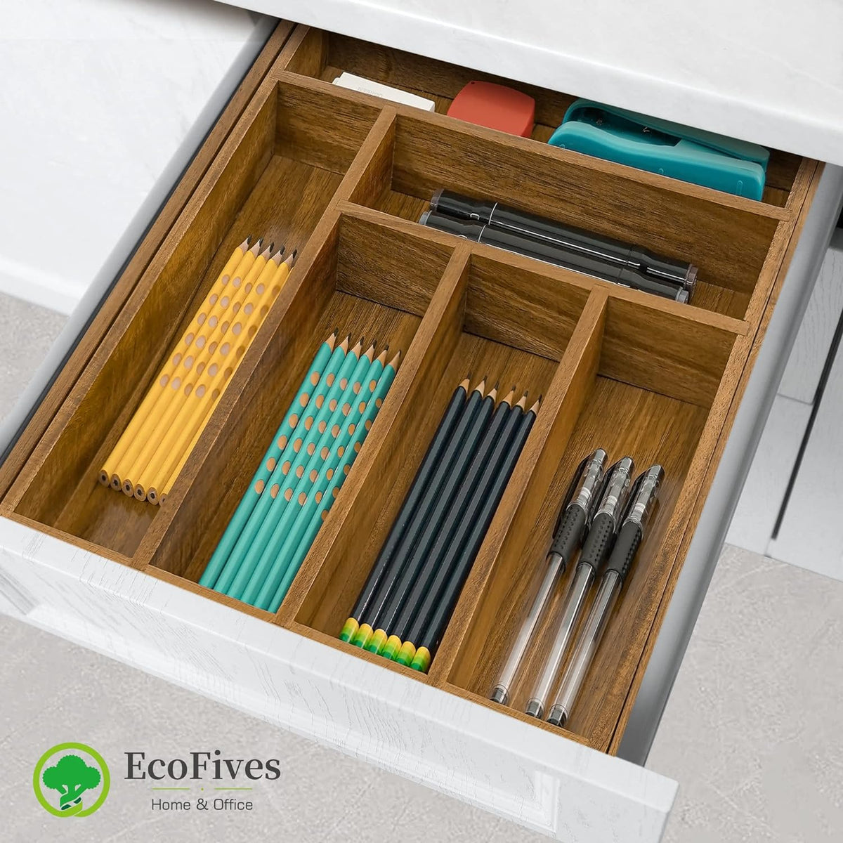 Luxury Acacia Kitchen Drawer Organizer - Silverware Organizer - Utensil Holder and Cutlery Tray