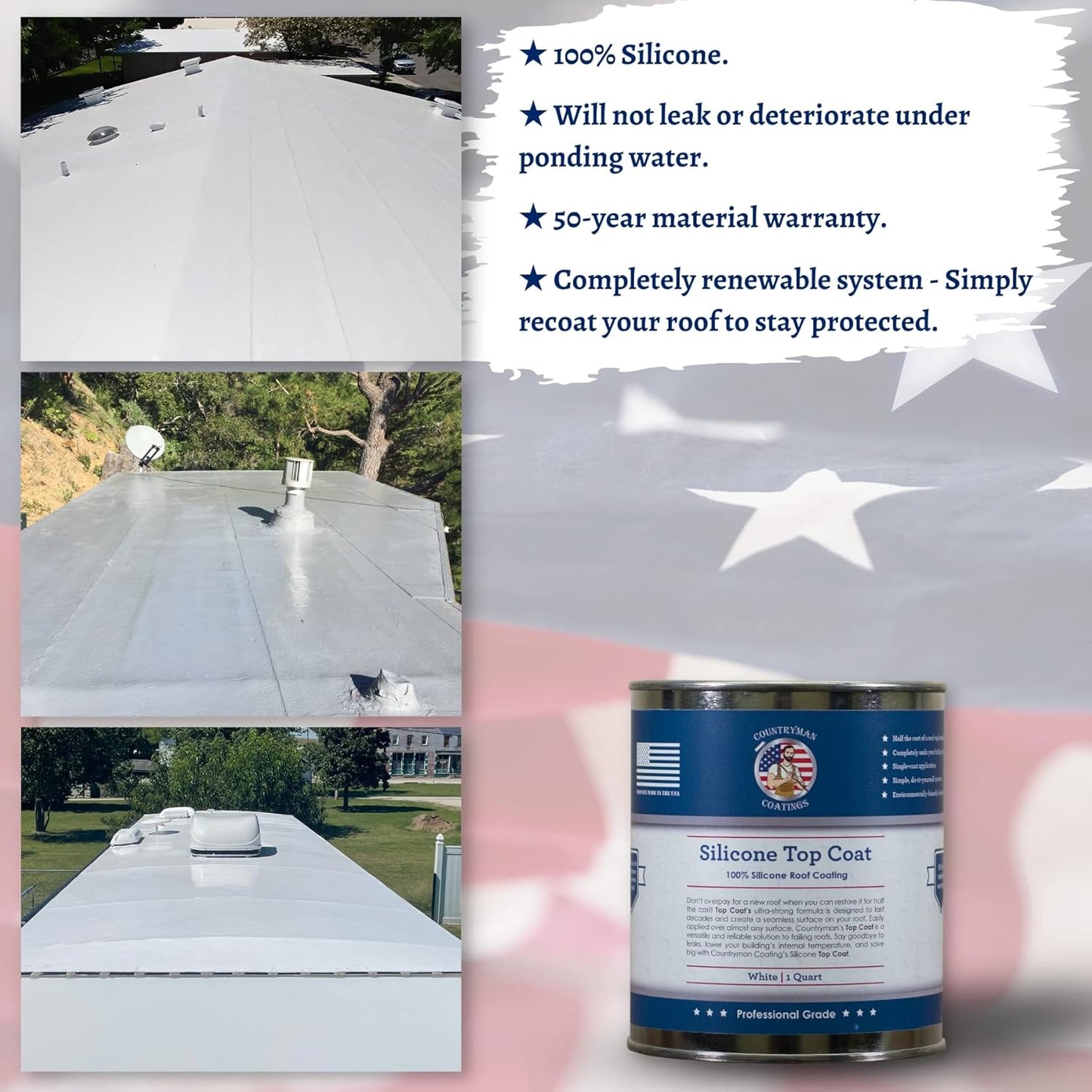 Countryman Coatings - 100% Silicone Roof Coating Restore Your Roof in a Day Seal Leaks, Cracks