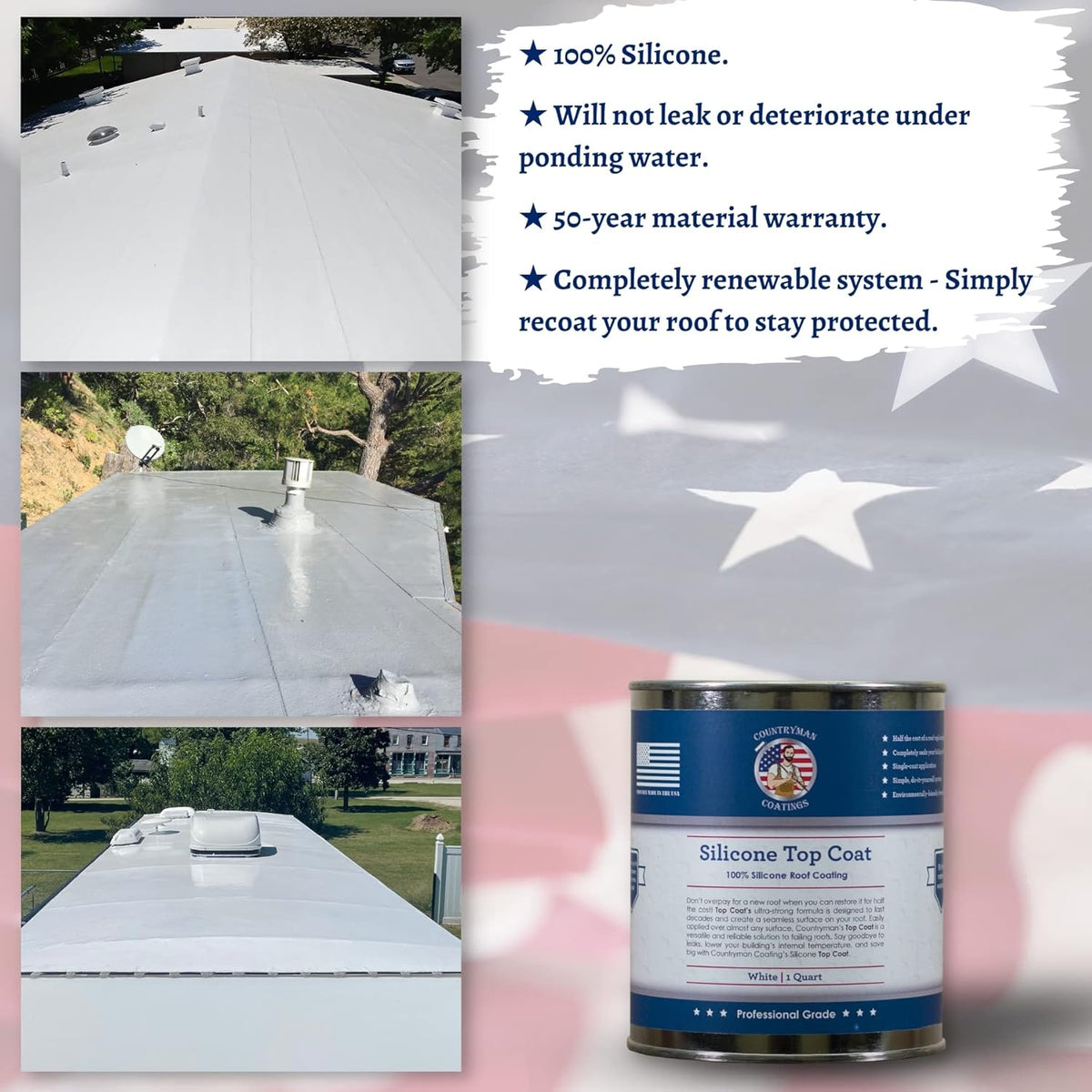 Countryman Coatings - 100% Silicone Roof Coating Restore Your Roof in a Day Seal Leaks, Cracks