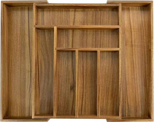 Luxury Acacia Kitchen Drawer Organizer - Silverware Organizer - Utensil Holder and Cutlery Tray