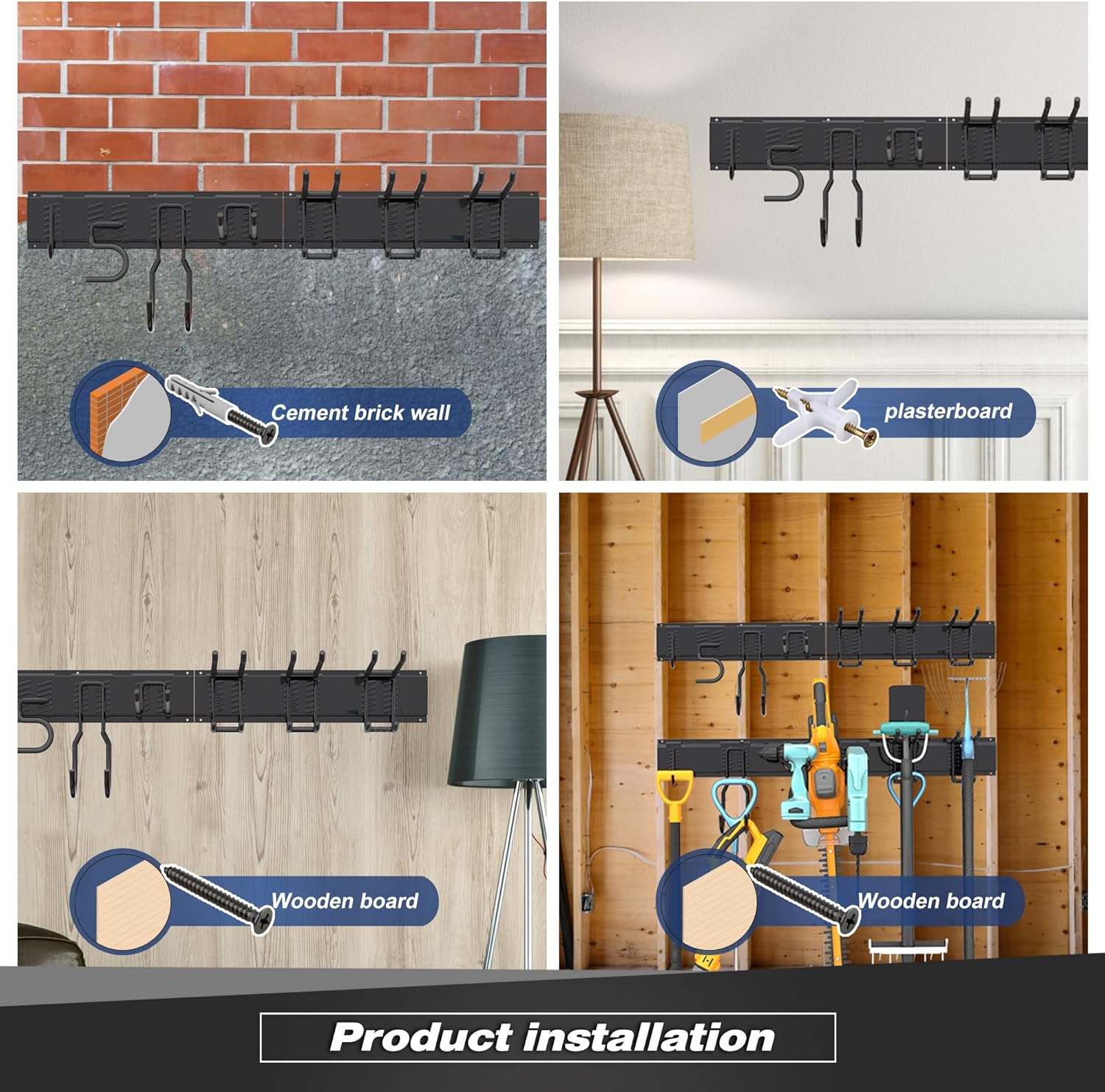 Garage Tool Storage Rack, Heavy Duty Garage Storage Organizer Rack System Wall Mounted Tool with 12