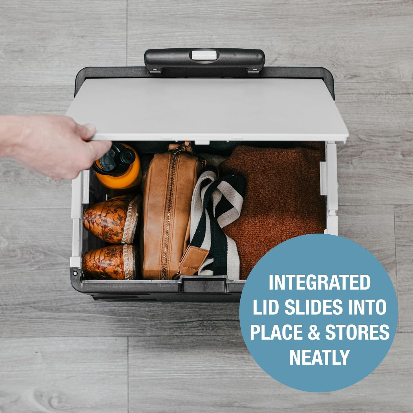 CleverMade Collapsible Wheeled Crate with Lid, 4-Wheels - Swivel and Glide Rolling Crate with