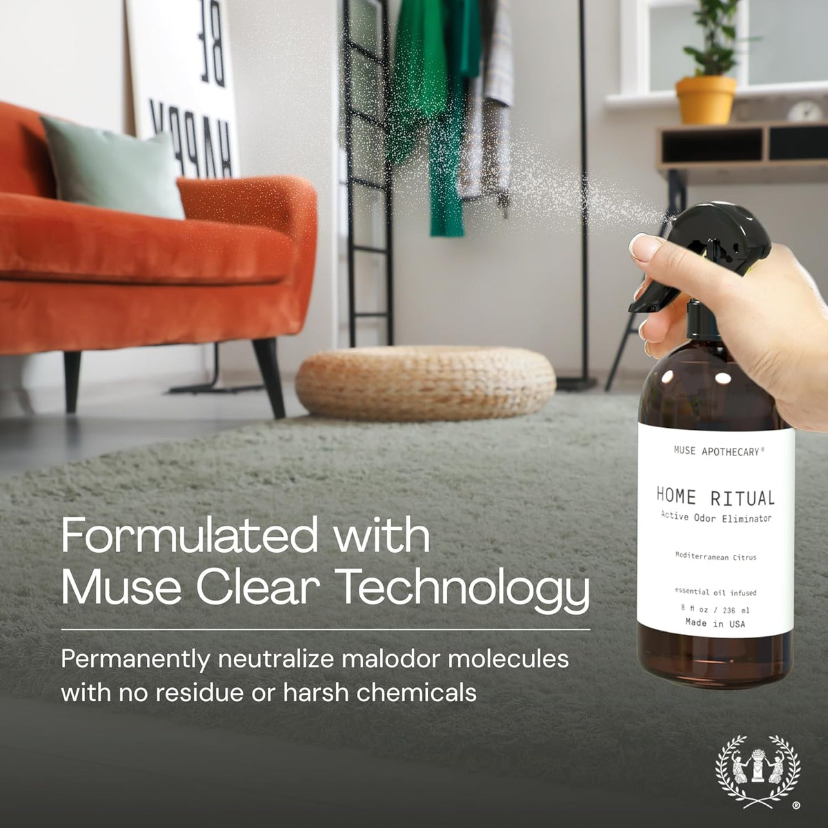 Muse Apothecary Home Ritual Active Odor Eliminator Spray - Furniture Deodorizer Spray & Bathroom