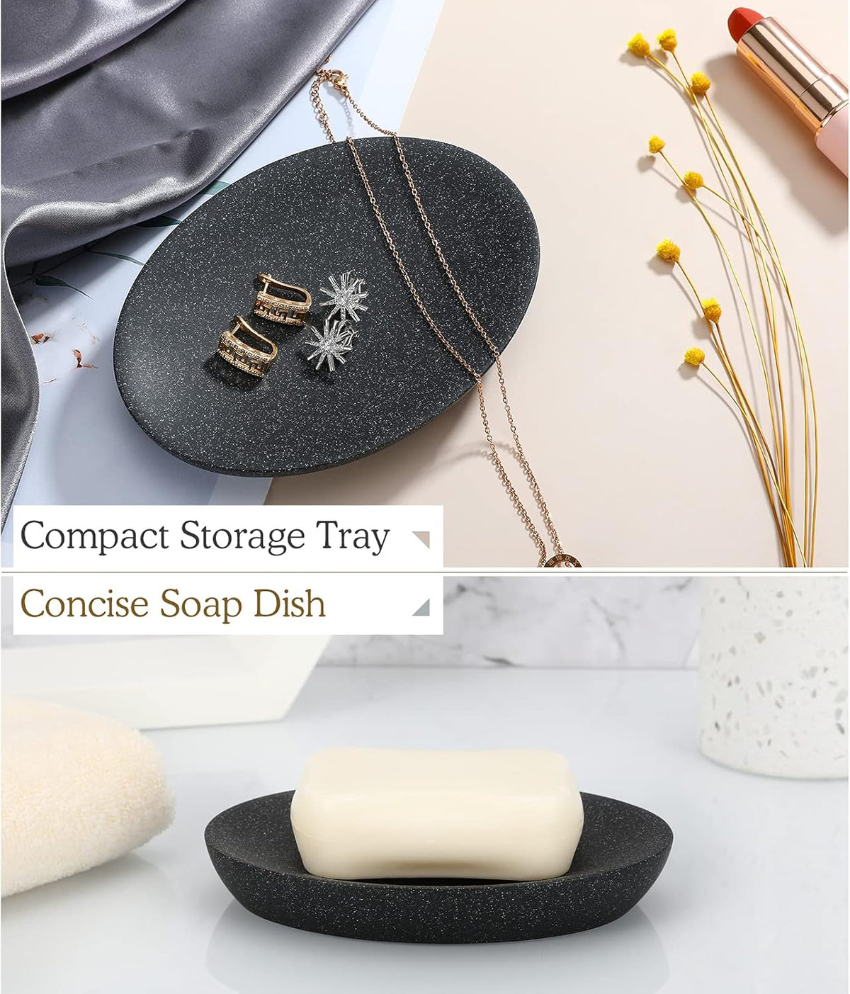 Luxspire Soap Dish, Resin Soap Tray Soap Holder Container Box, Marble Pattern Oval Soap Plate Case