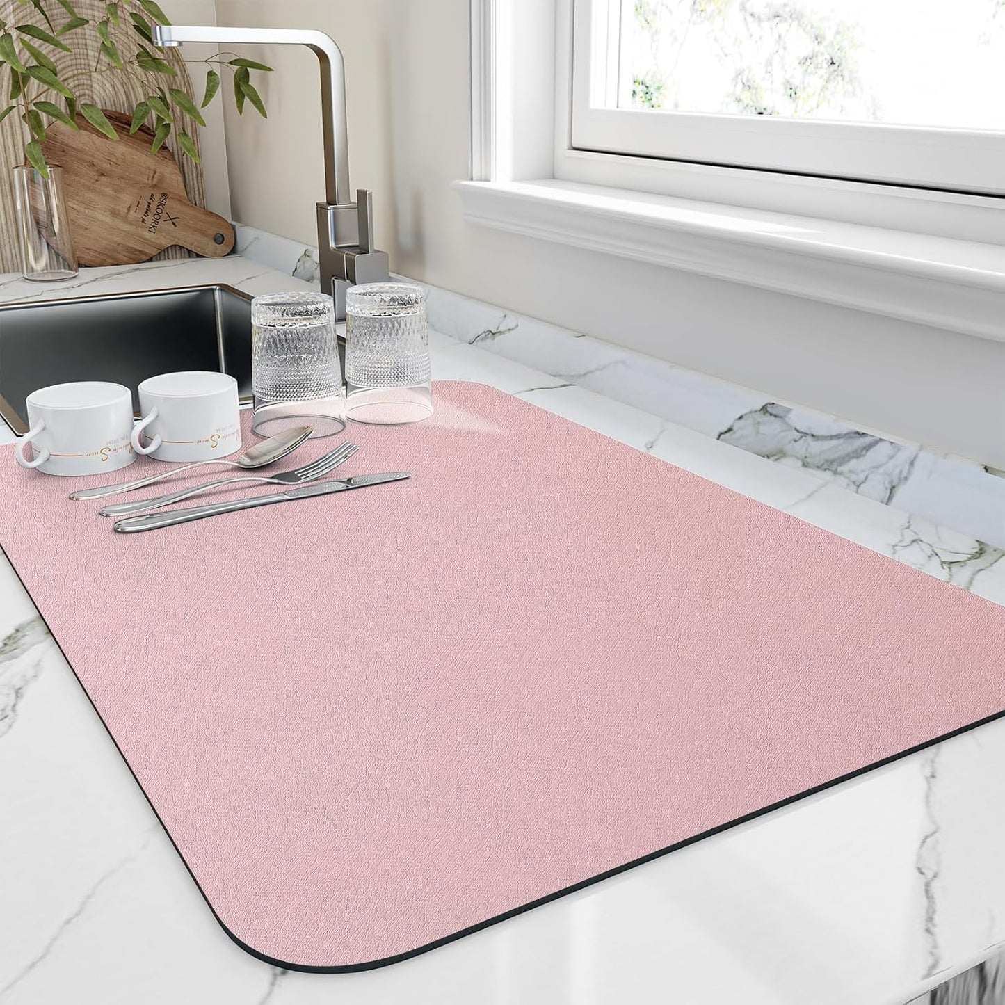Dish Drying Mat for Kitchen Counter, Heat Resistant Drainer Mats with Non-slip Rubber Backed, Hide
