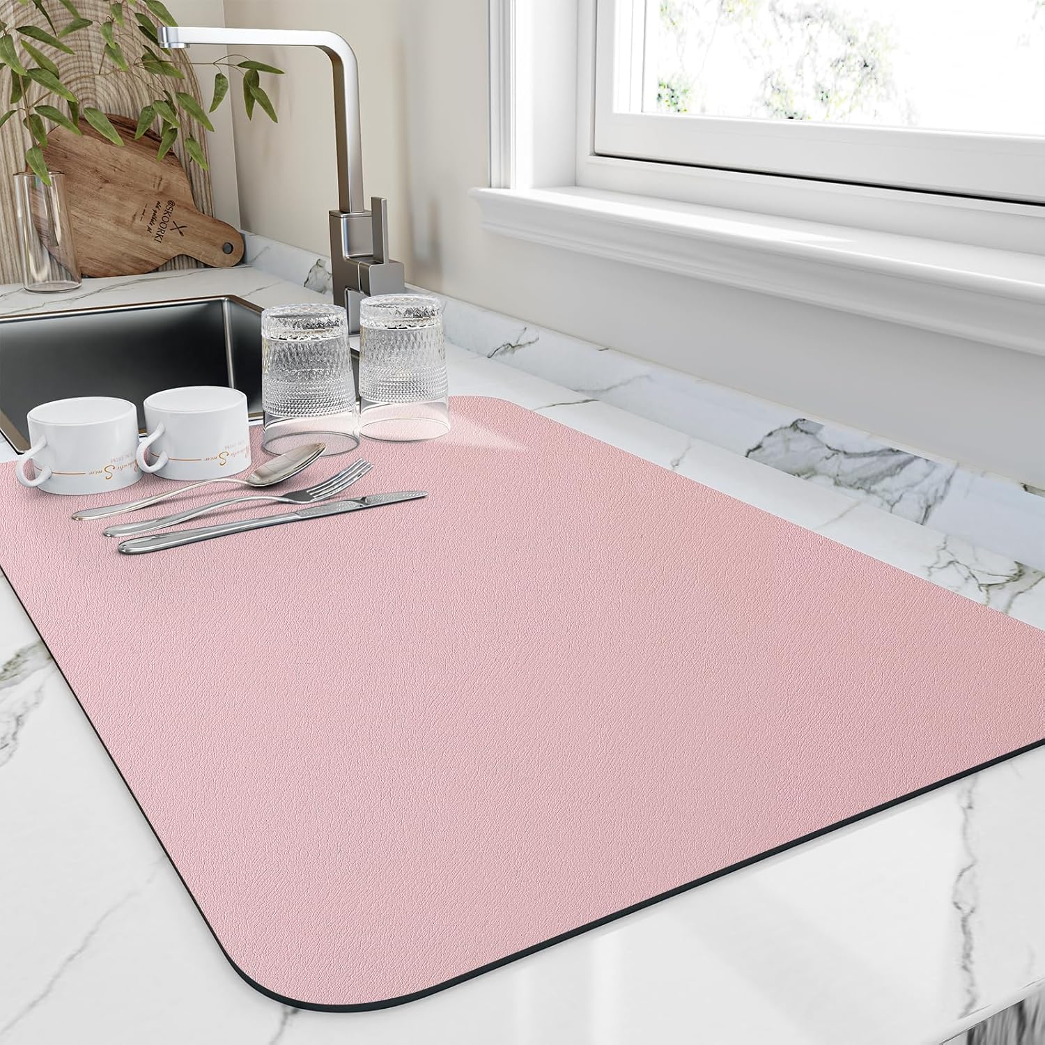 Dish Drying Mat for Kitchen Counter, Heat Resistant Drainer Mats with Non-slip Rubber Backed, Hide