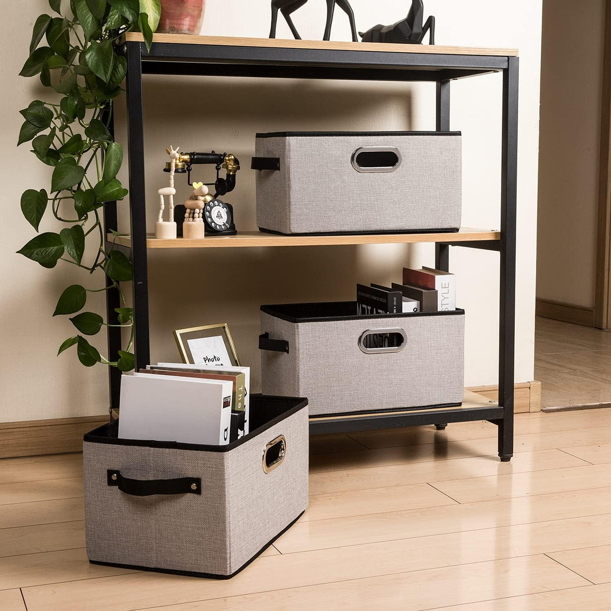 PRANDOM Large Fodable Storage Bins for Closet [5-pack] Decorative Linen Fabric Storage Bins Cubes