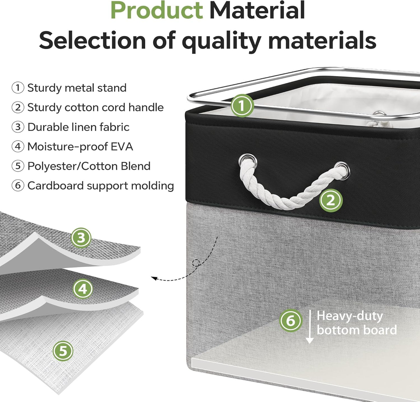 13x13 Inch Cube Storage Bins with Reinforced Bottom Cardboard, 6 Pack Large Collapsible Fabric