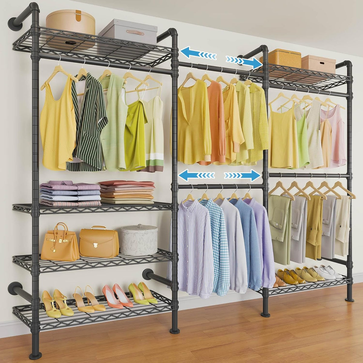 Timate F3 Garment Rack Heavy Duty Clothes Rack for Hanging Clothes, Expandable Industrial Pipe Wall