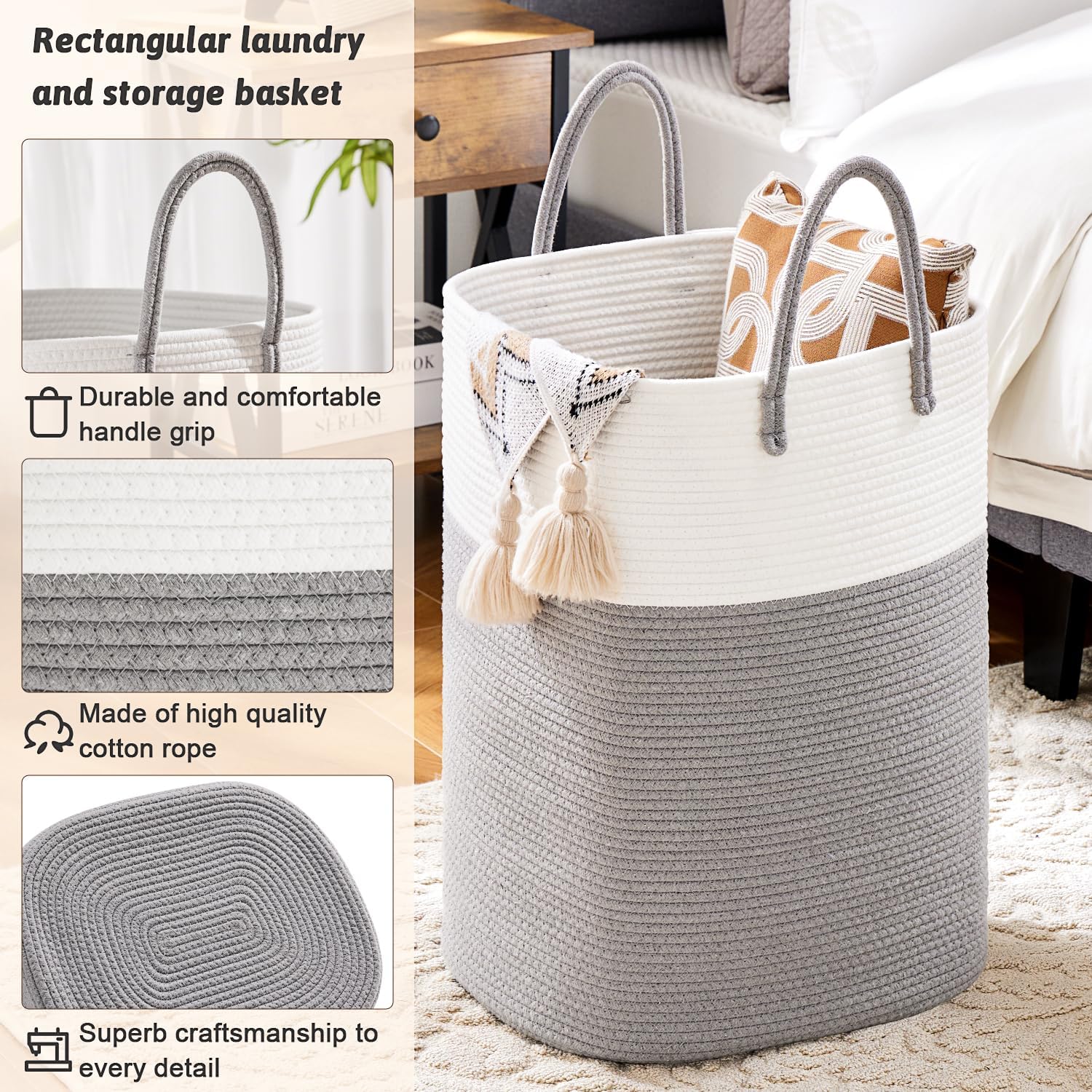 Laundry Basket,Woven Cotton Rope Laundry Hamper,Versatile Storage for Dirty Clothes,Baby Toys,and