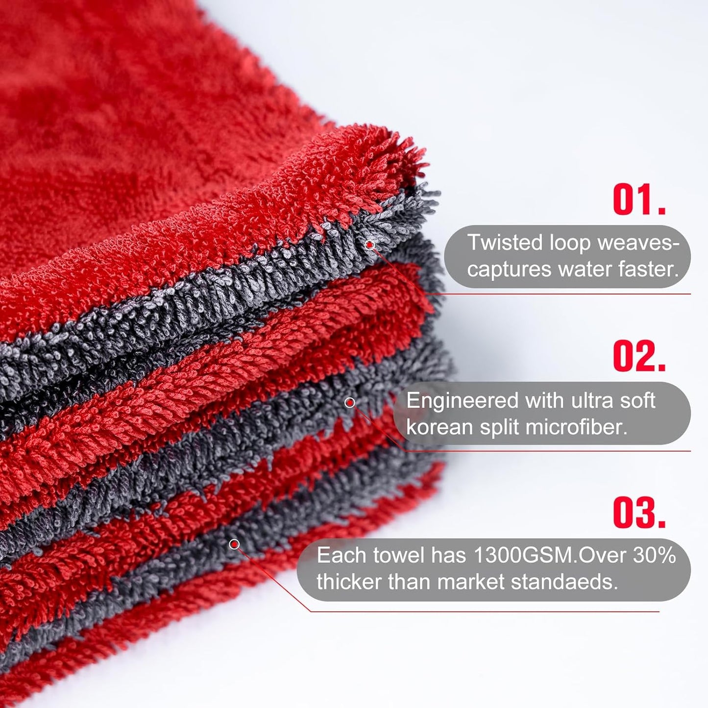 2 Pack XL Car Drying Towel – 1300GSM Ultra Absorbent Microfiber, 24"x36" Large Size, Twisted Loop