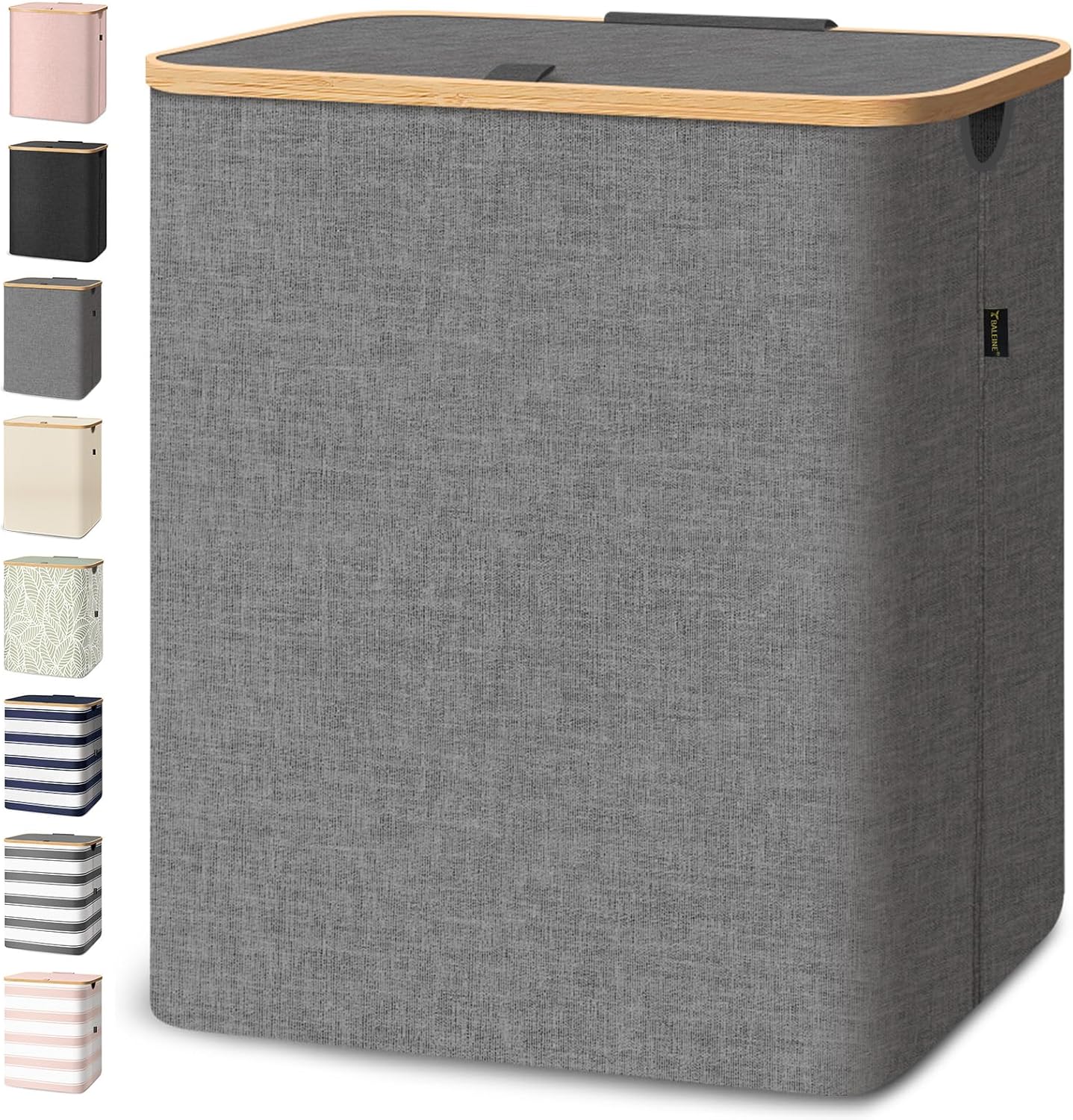 BALEINE Laundry Hamper with Lid, Tall Laundry Baskets with Bamboo Pull Handles, Large Laundry Bin