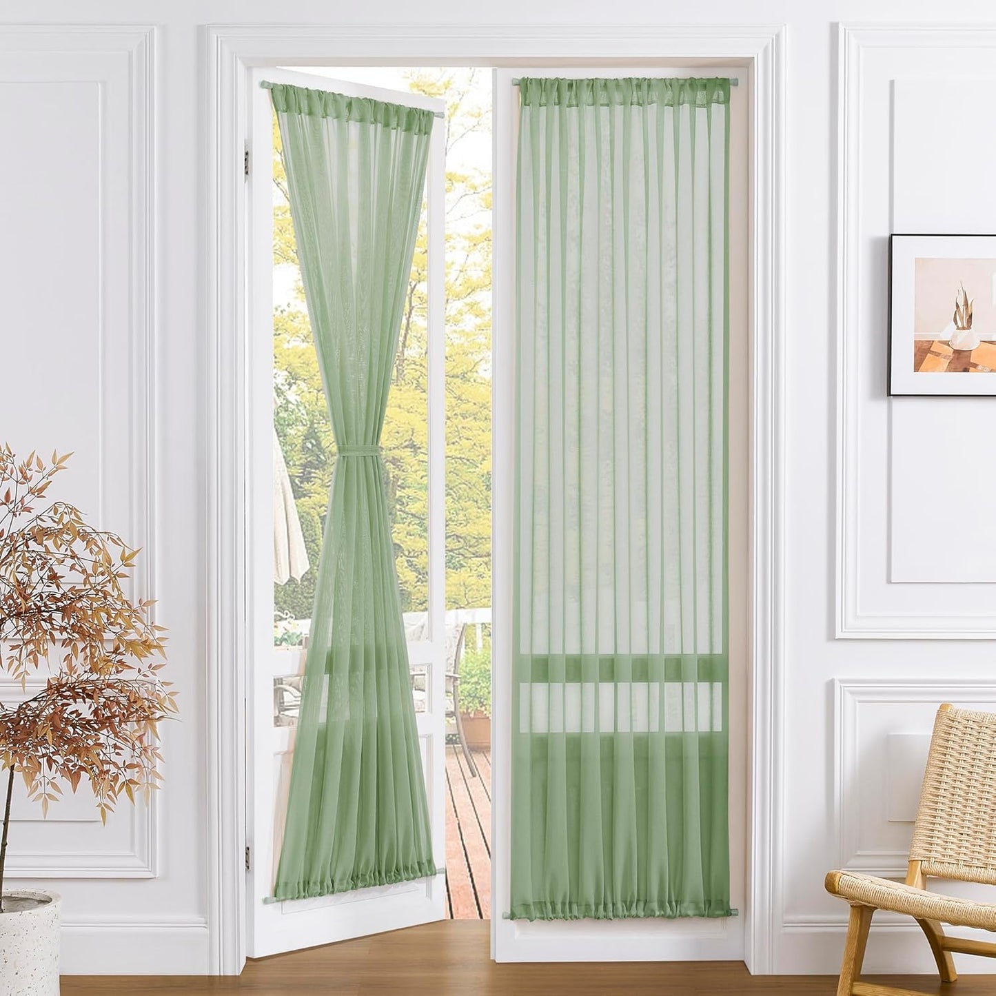 Tollpiz Sheer Door Curtains Closet Linen Textured Curtain Sheers Doorway Light Filtering Voile