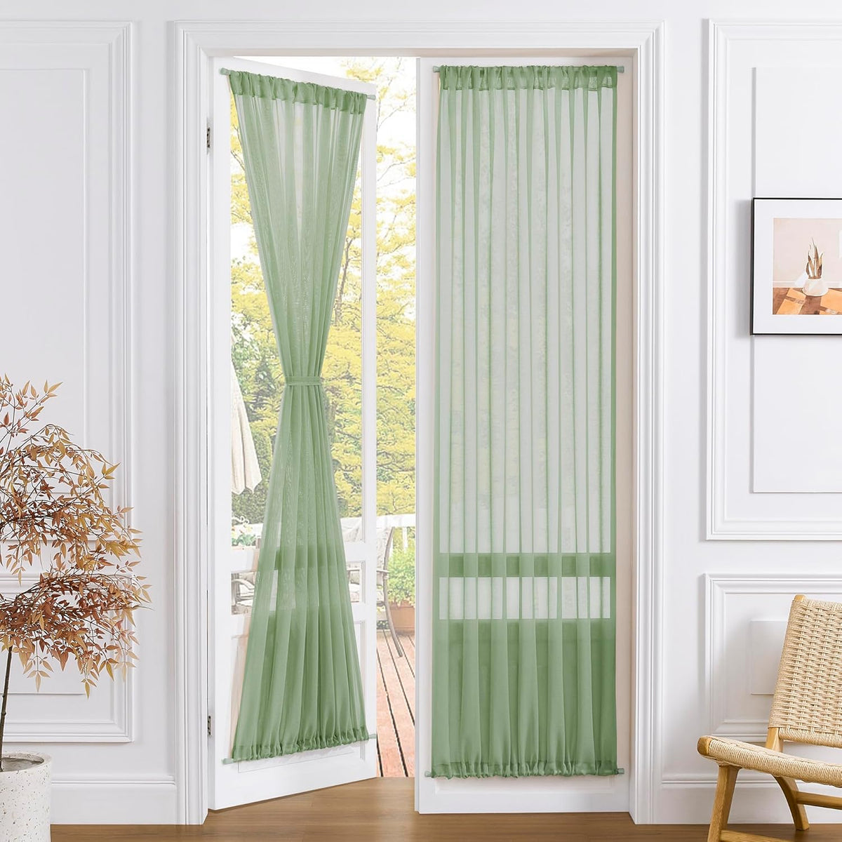 Tollpiz Sheer Door Curtains Closet Linen Textured Curtain Sheers Doorway Light Filtering Voile