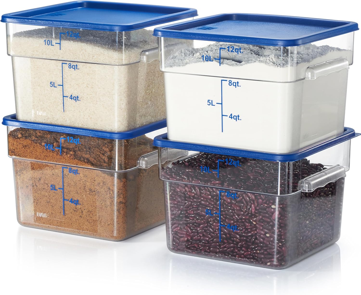 CURTA 4 Pack Food Storage Containers with Blue Lids - NSF Listed Commercial Grade in 12.0 Qt