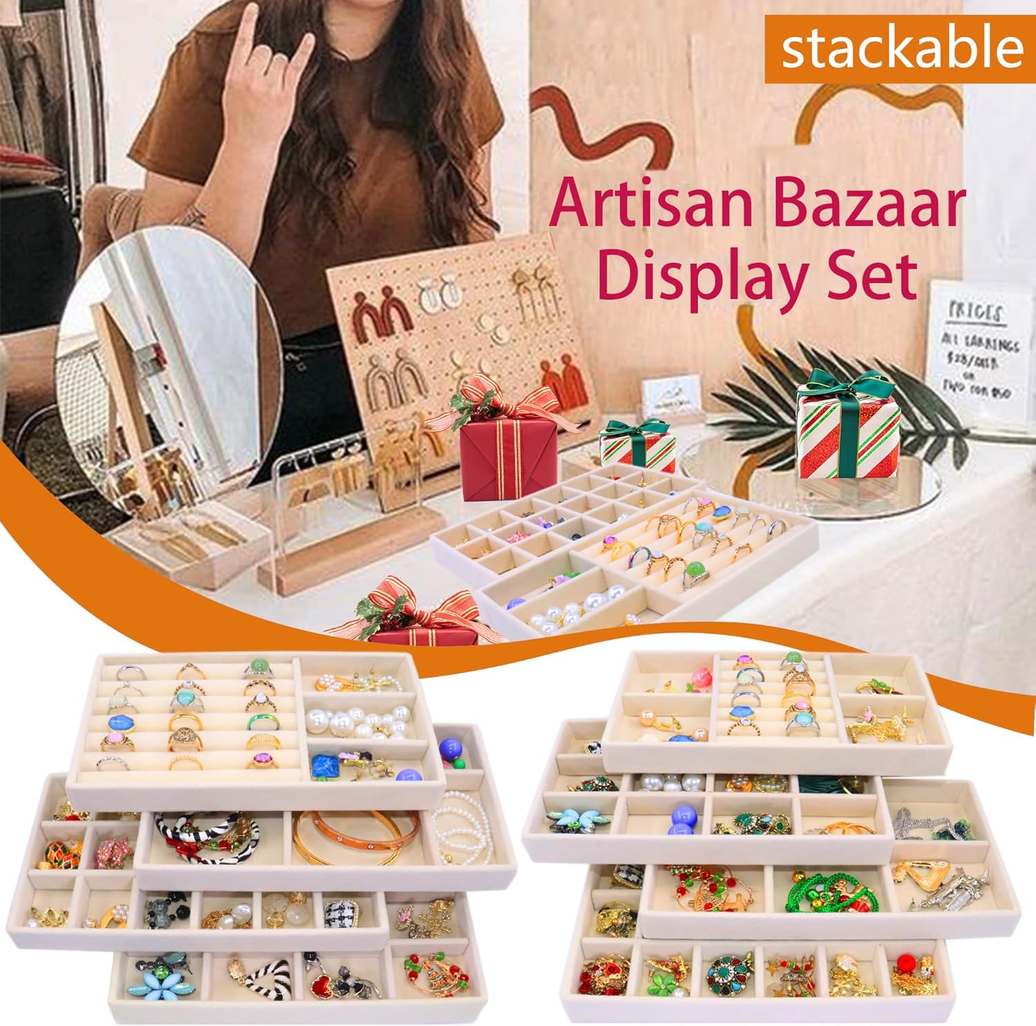 Jewelry Organizer Drawer 8 Set Jewelry Boxes Velvet Jewelry Drawer Organizer Stackable Jewelry Tray