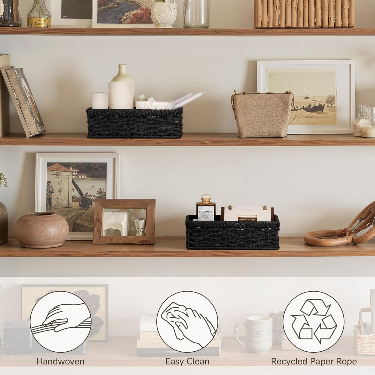 StorageWorks Small, Pantry Baskets, Wicker Storage Baskets for Organizing, Bathroom Shelves, Pantry