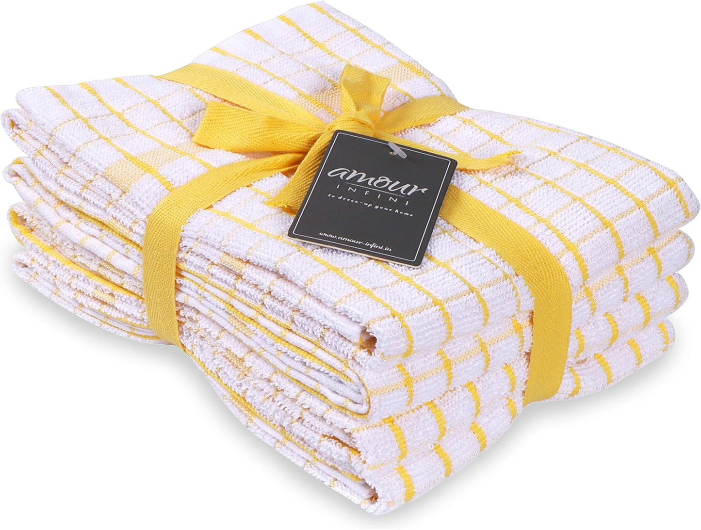 AMOUR INFINI Kitchen Towels Set of 4 - Highly Absorbent, Super Soft Terry Cotton 20x28 Inch Dish