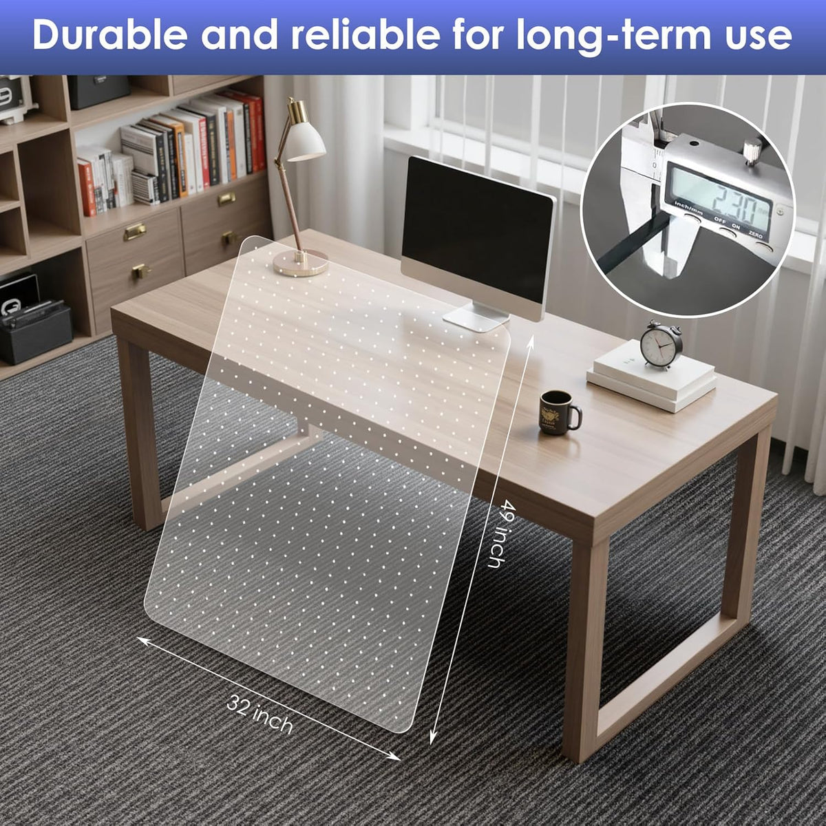 Kuyal Office Chair Mat for Carpet, 32x49 Clear Heavy Duty Computer Chair Mat, Under Desk Protector