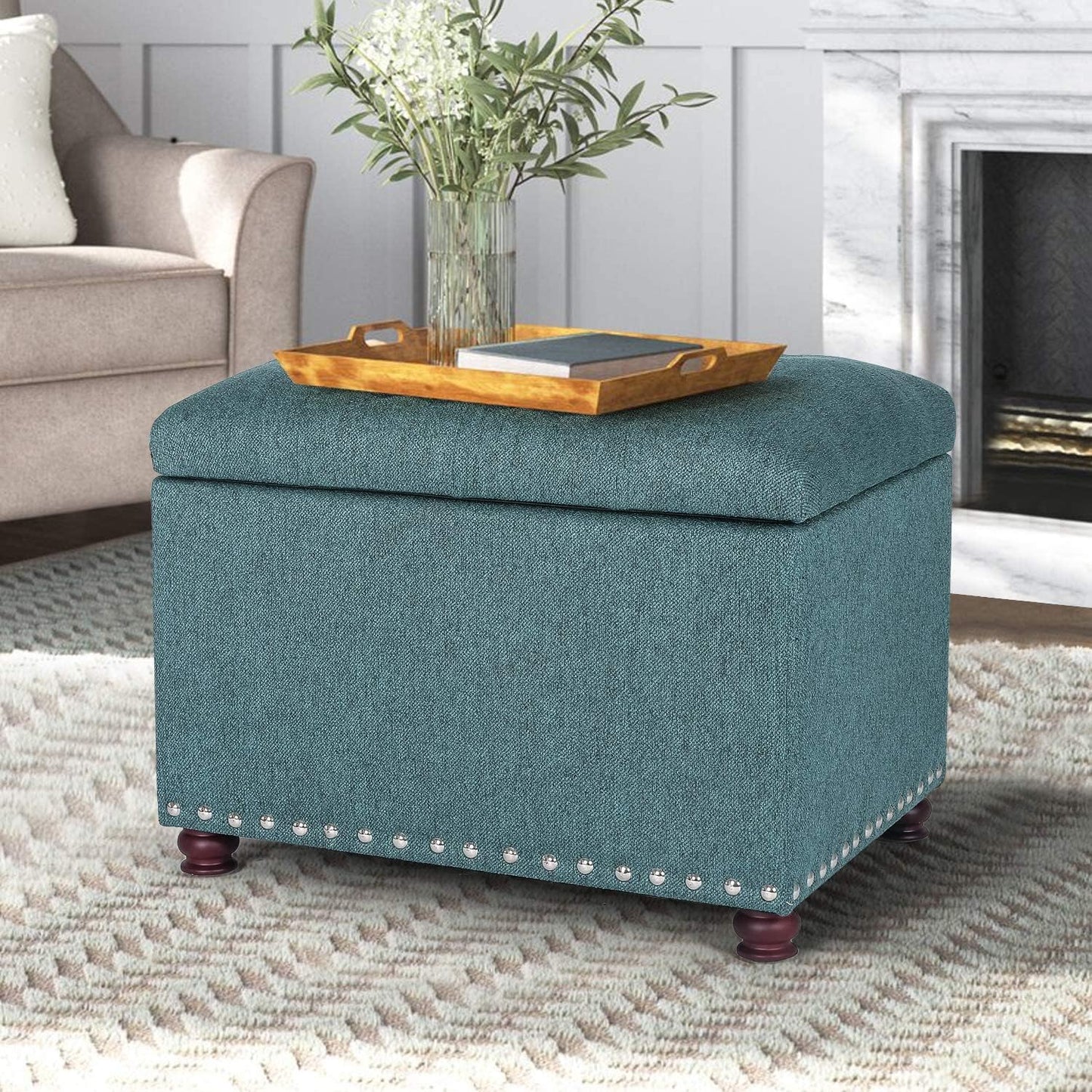 Joveco 24" Ottoman with Storage for Living Room Rectangular Fabric Tufted Bench Footrest Toy Chests