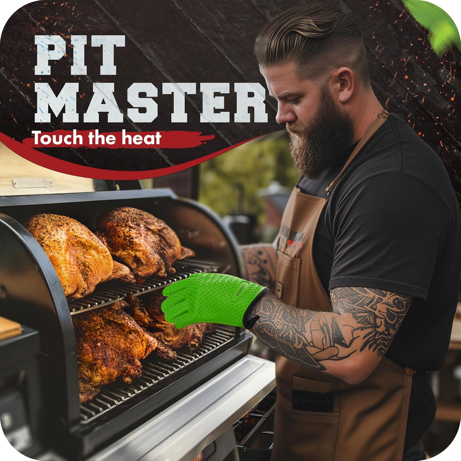 KITCHEN PERFECTION Silicone Smoker Oven Gloves -Extreme Heat Resistant BBQ Gloves-Handle Hot Food