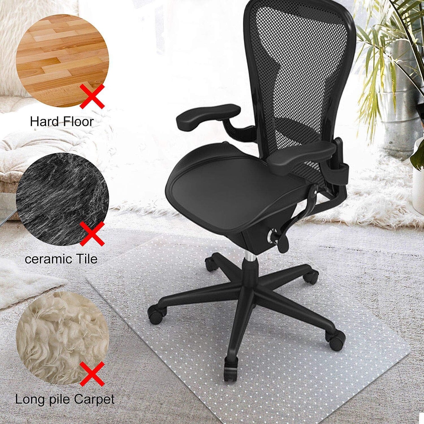 Azadx Chair Mat for Carpet 48"x 36" with Lip Chair Mat for Carpeted Floors, Office Chair Mat for