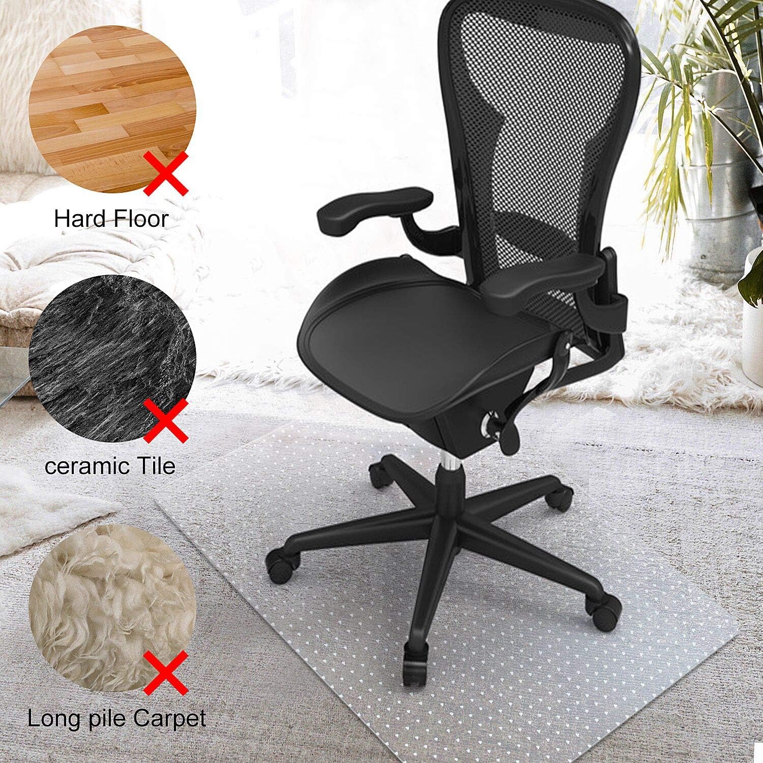 Kuyal Desk Chair Mat for Carpet, 46'' x 72'' Rectangle Transparent Mats for Chairs Good for Desks
