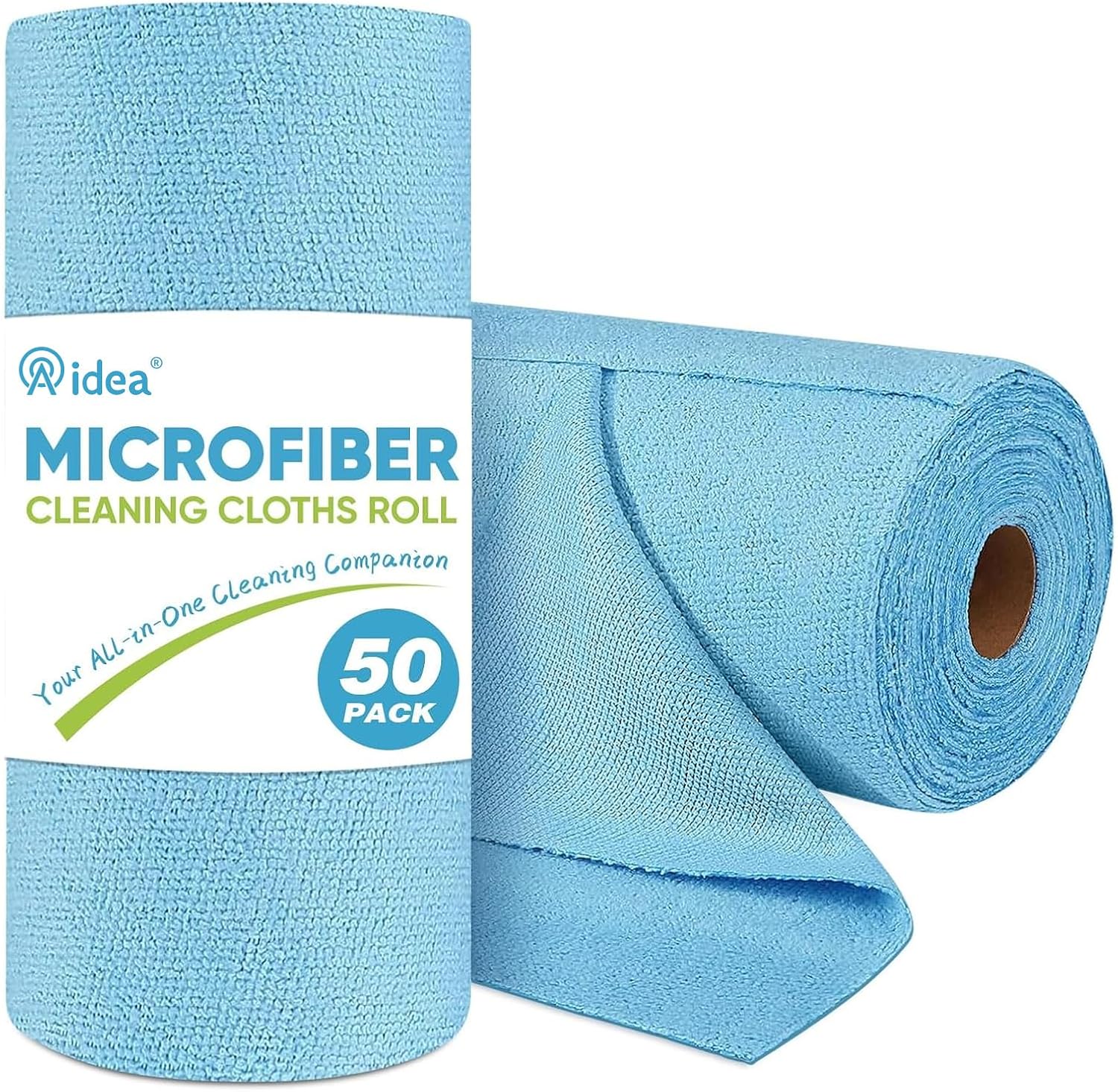 AIDEA Microfiber Cleaning Cloth Roll, 50PK, Blue Shop Towels Reusable Tear Away Paper Towels