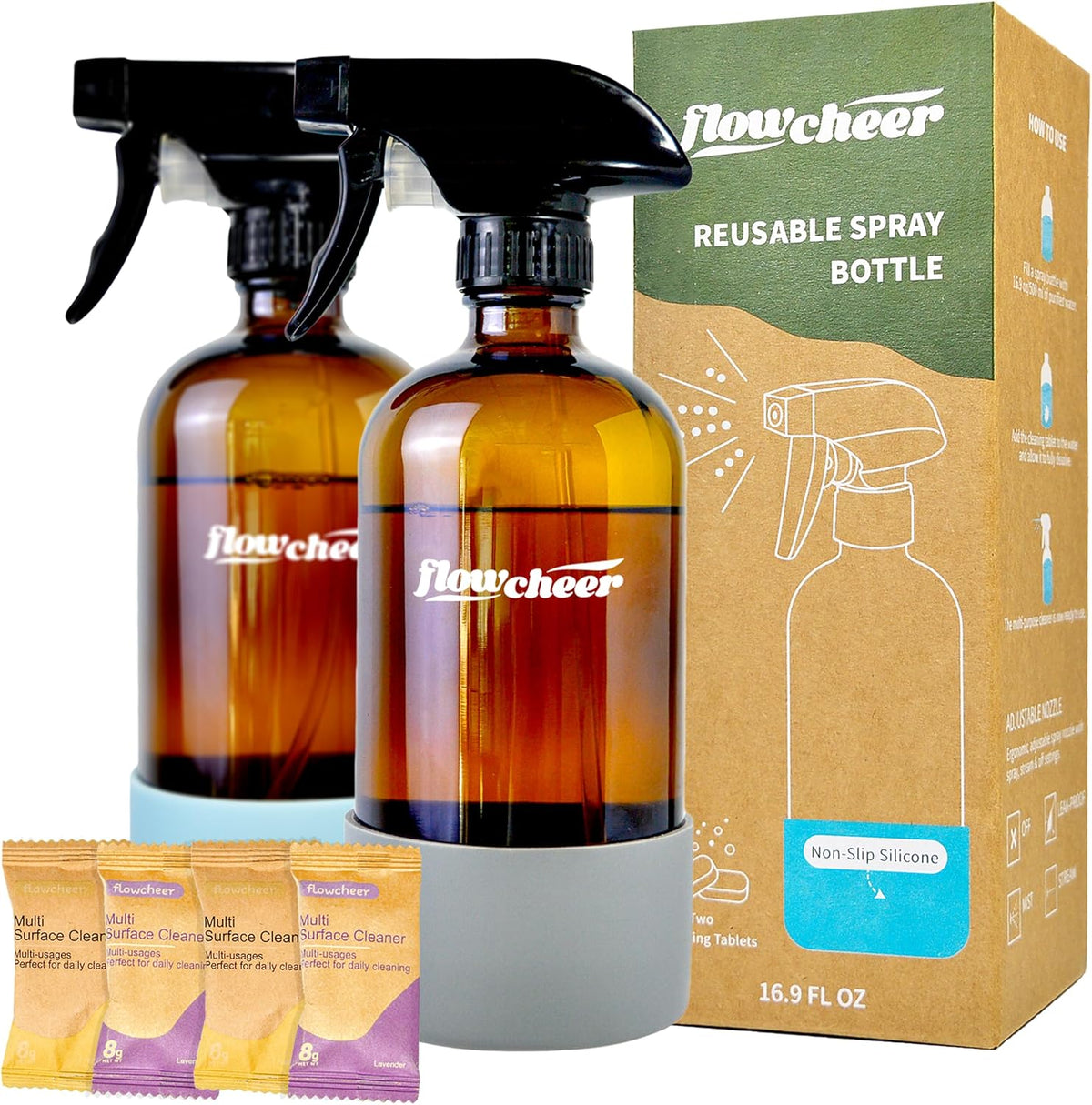 Multi-Surface Cleaner Kits-2 Pack Reusable Spray Bottles & 4 Pack All Purpose Cleaner Refills