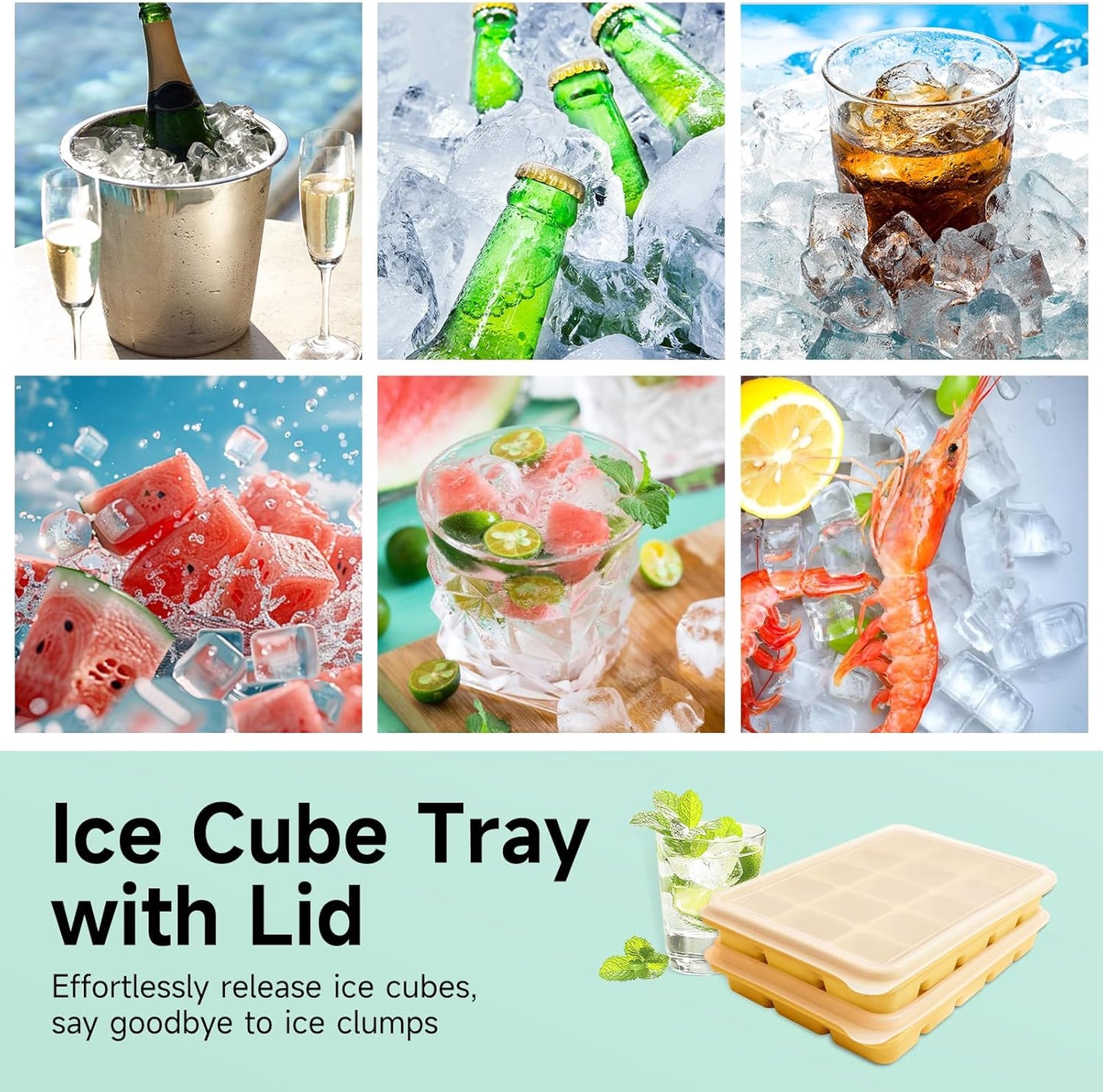 Tvmania Ice Cube Trays Set of 2, Easy Release 15 Flexible Silicone Ice Cube Molds with Removable