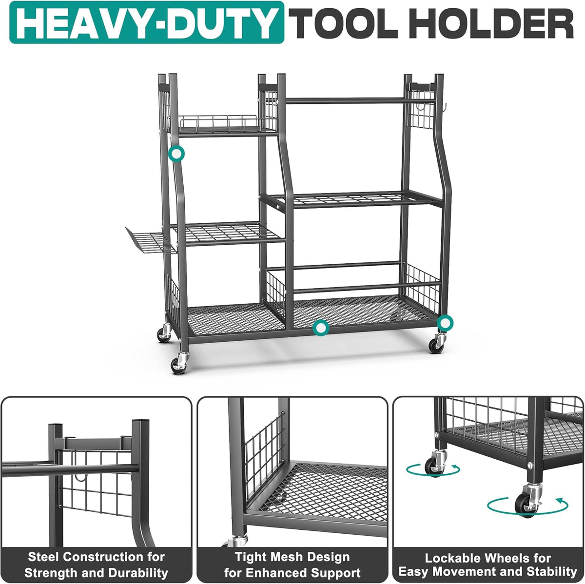 EVERHANGER Garden Tool Organizer Stand, Garage Tool Storage Organization, Yard Tool Racks with