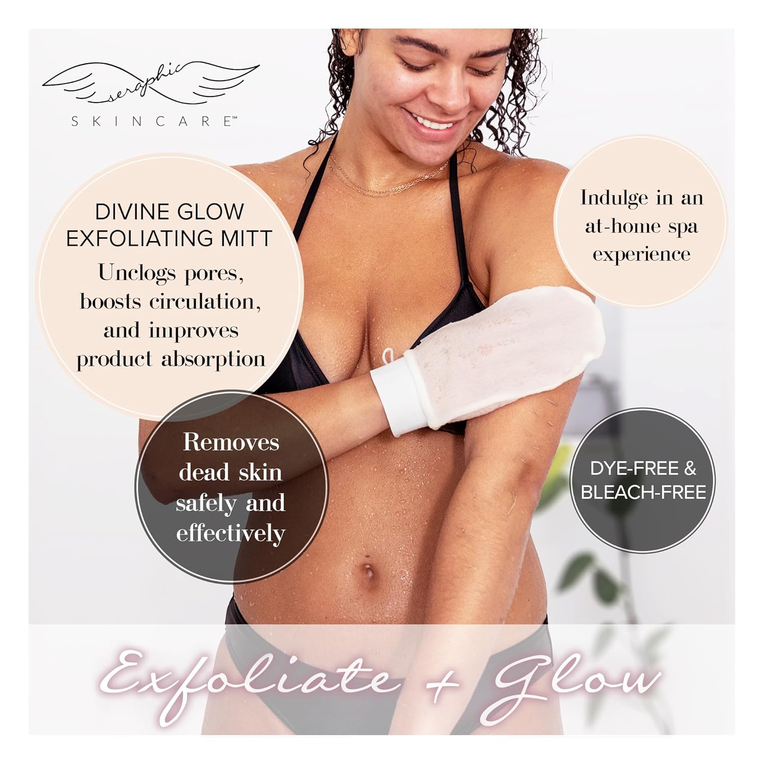 Seraphic Skincare (Original) Divine Glow Exfoliating Mitt (2pcs) – 100% Vegan Viscose Traditional